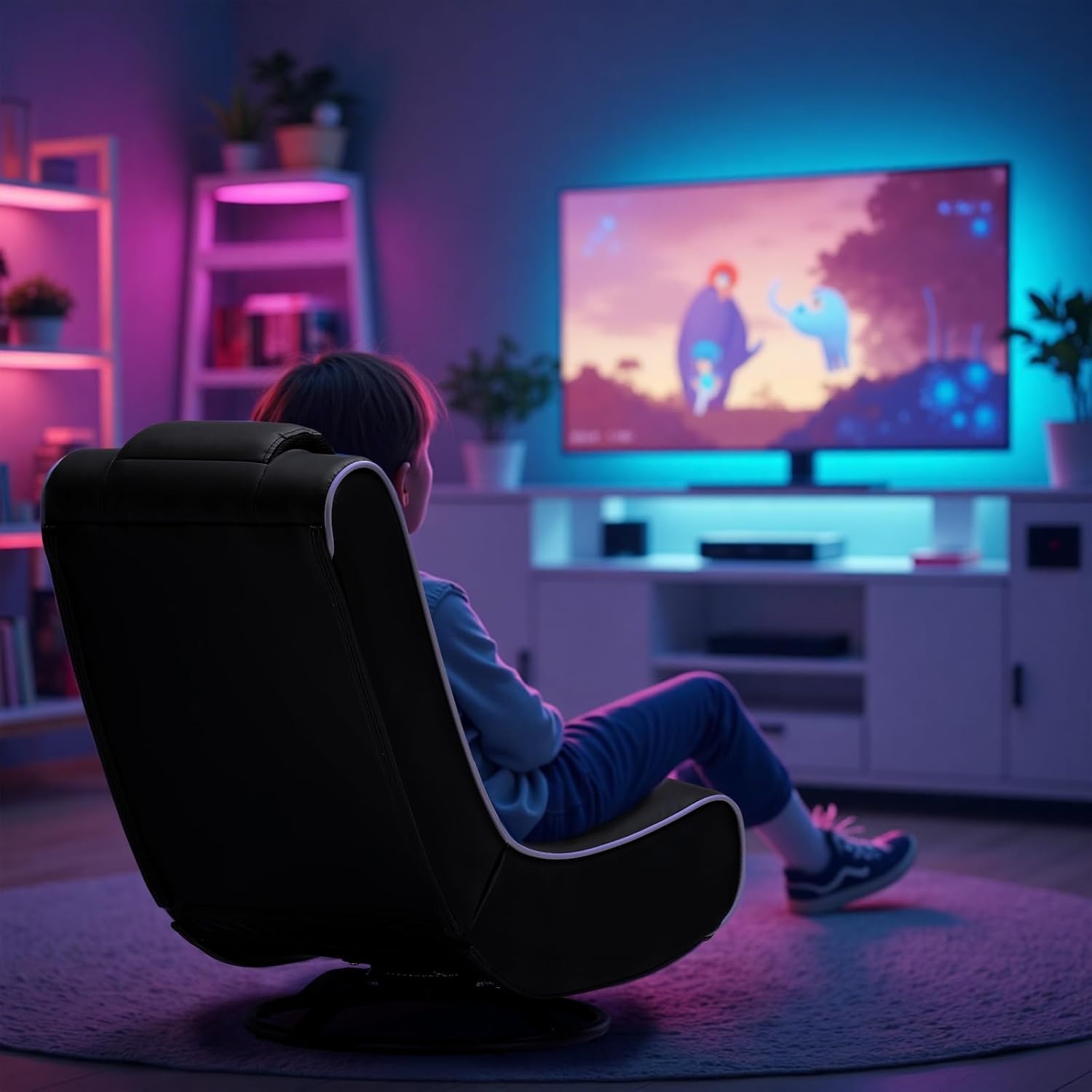 image:imageGTPLAYER Floor Gaming Chair Foldable Swivel Floor Chairs for Kids Boys Comfy Video Game Seat with 360 Multipurpose for Gamers Bedroom or Game Room BlackRedWith Headrest Purple