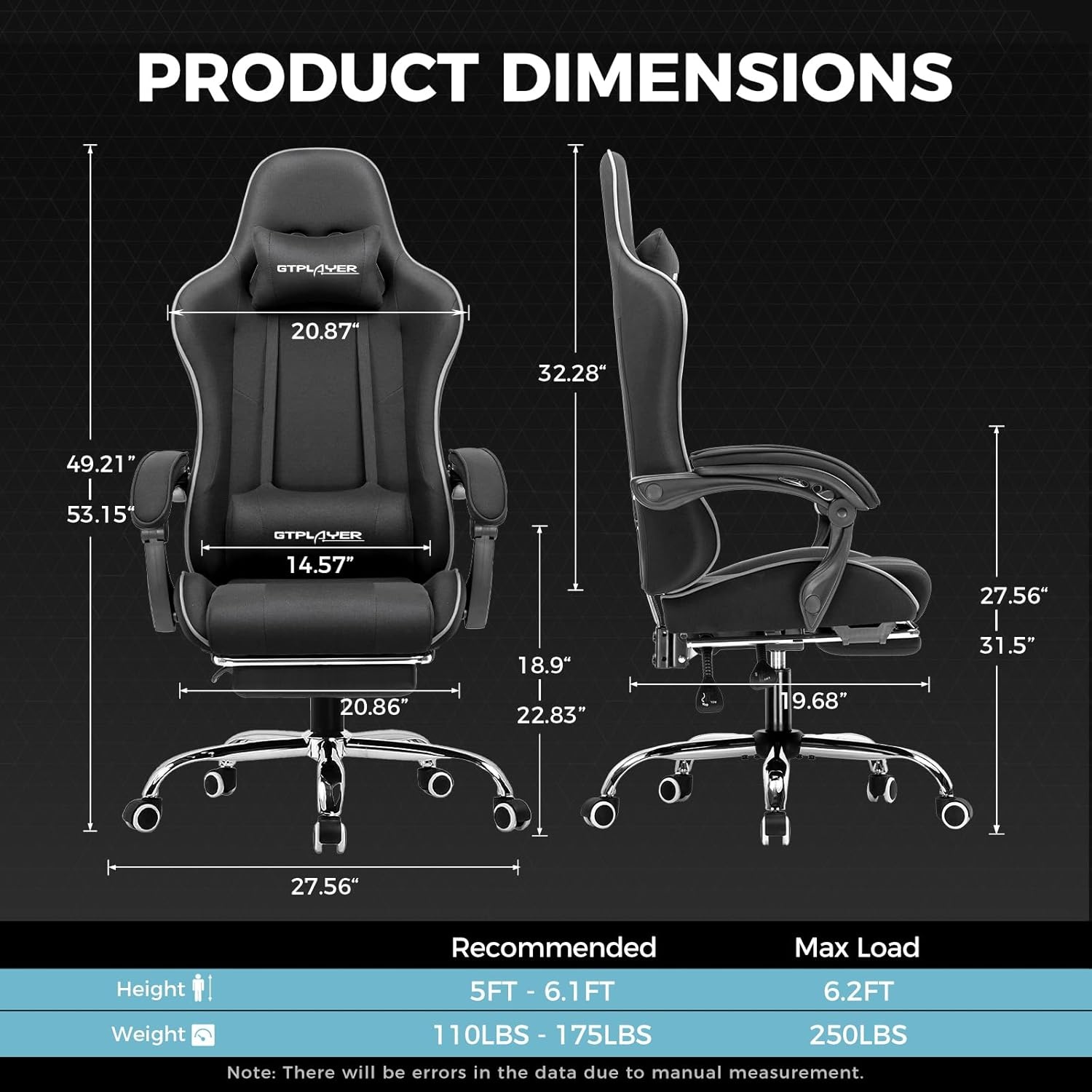 image:imageGTPLAYER Gaming Chair Computer Chair with Footrest and Lumbar Support Height Adjustable Game Chair with 360Swivel Seat and Headrest and for Office or Gaming Faux Leather BlackBlack