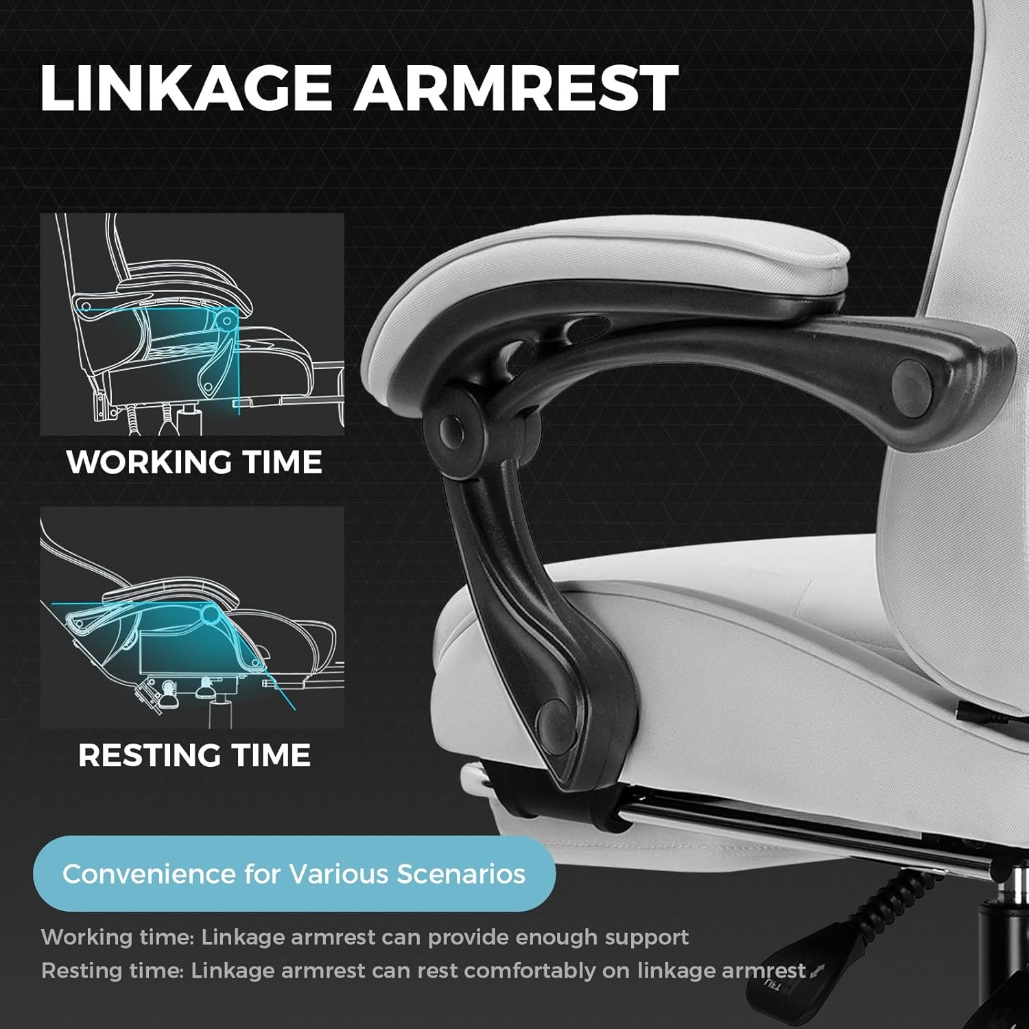 image:imageGTPLAYER Gaming Chair Computer Chair with Footrest and Lumbar Support Height Adjustable Game Chair with 360Swivel Seat and Headrest and for Office or Gaming Faux Leather BlackFabric Light Gray