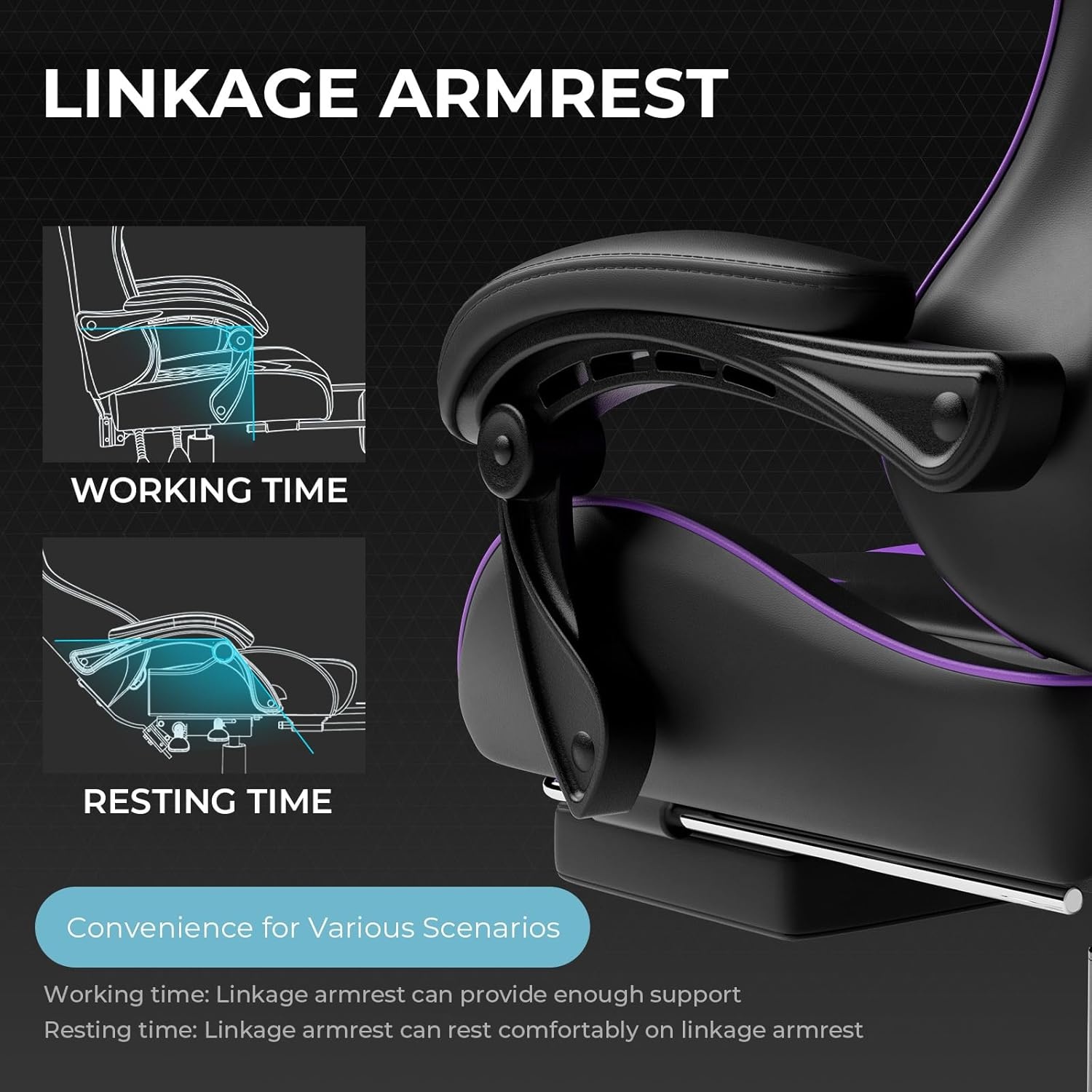 image:imageGTPLAYER Gaming Chair Computer Chair with Footrest and Lumbar Support Height Adjustable Game Chair with 360Swivel Seat and Headrest and for Office or Gaming Faux Leather BlackPurple
