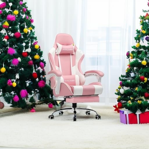 image:imageGTPLAYER Gaming Chair Computer Chair with Footrest and Lumbar Support Height Adjustable Game Chair with 360Swivel Seat and Headrest and for Office or Gaming Faux Leather BlackPink