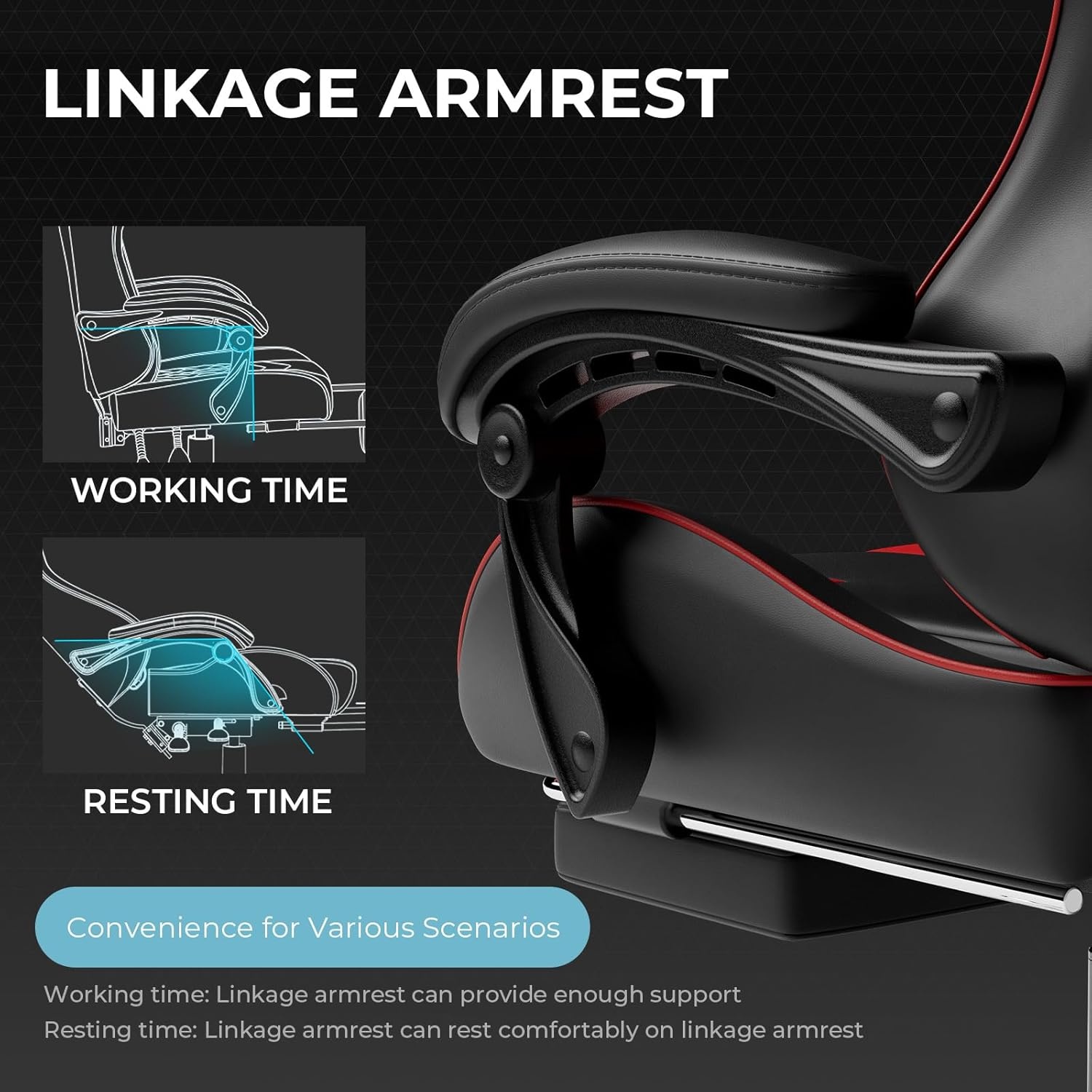 image:imageGTPLAYER Gaming Chair Computer Chair with Footrest and Lumbar Support Height Adjustable Game Chair with 360Swivel Seat and Headrest and for Office or Gaming Faux Leather BlackBrickred