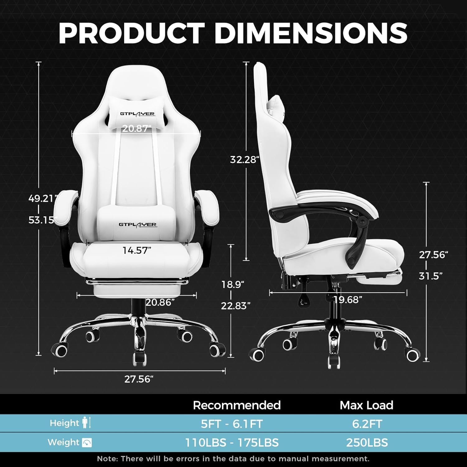 image:imageGTPLAYER Gaming Chair Computer Chair with Footrest and Lumbar Support Height Adjustable Game Chair with 360Swivel Seat and Headrest and for Office or Gaming Faux Leather BlackFabric Light Gray