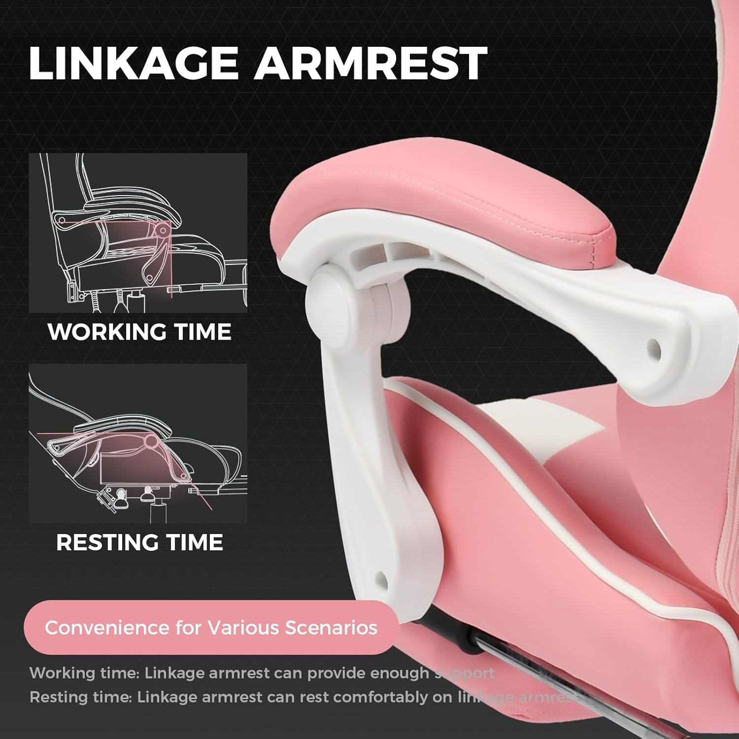image:imageGTPLAYER Gaming Chair Computer Chair with Footrest and Lumbar Support Height Adjustable Game Chair with 360Swivel Seat and Headrest and for Office or Gaming Faux Leather BlackPink