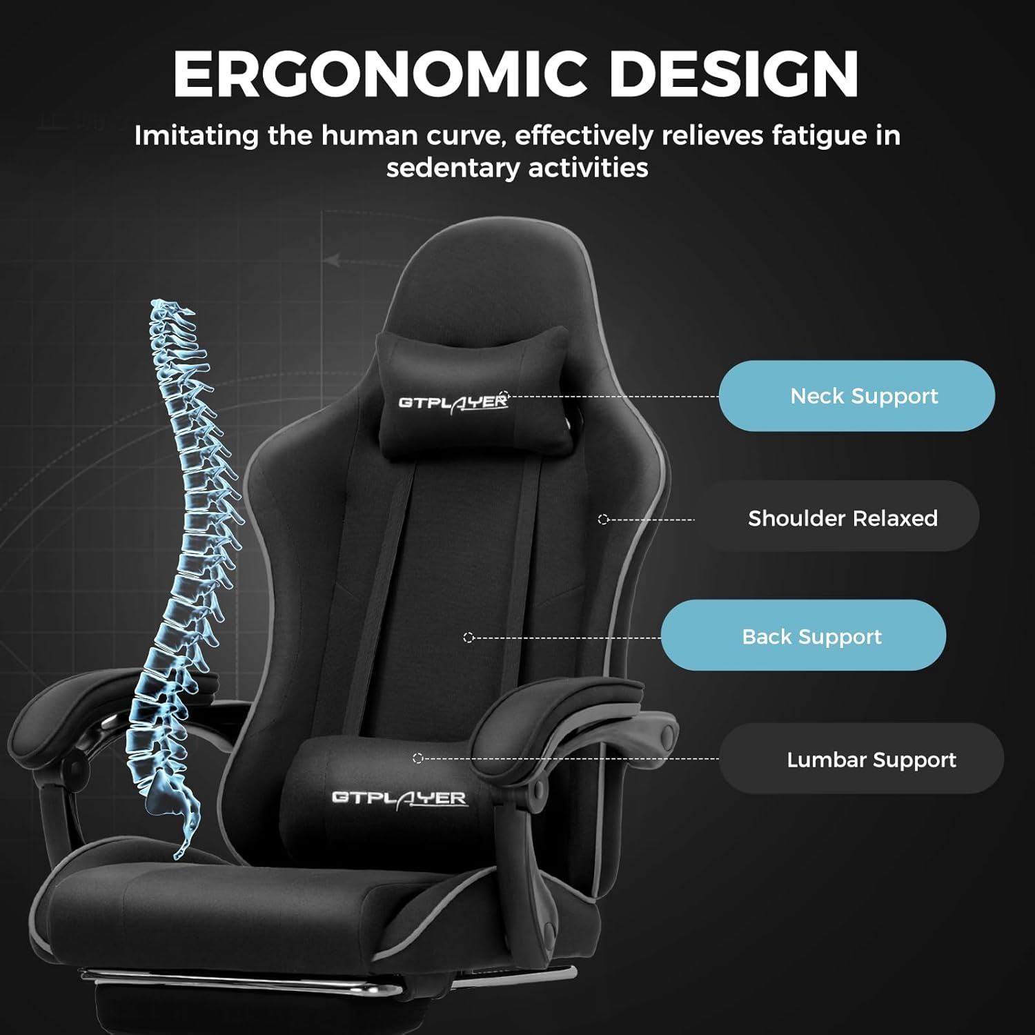 image:imageGTPLAYER Gaming Chair Computer Chair with Footrest and Lumbar Support Height Adjustable Game Chair with 360Swivel Seat and Headrest and for Office or Gaming Faux Leather BlackBlack