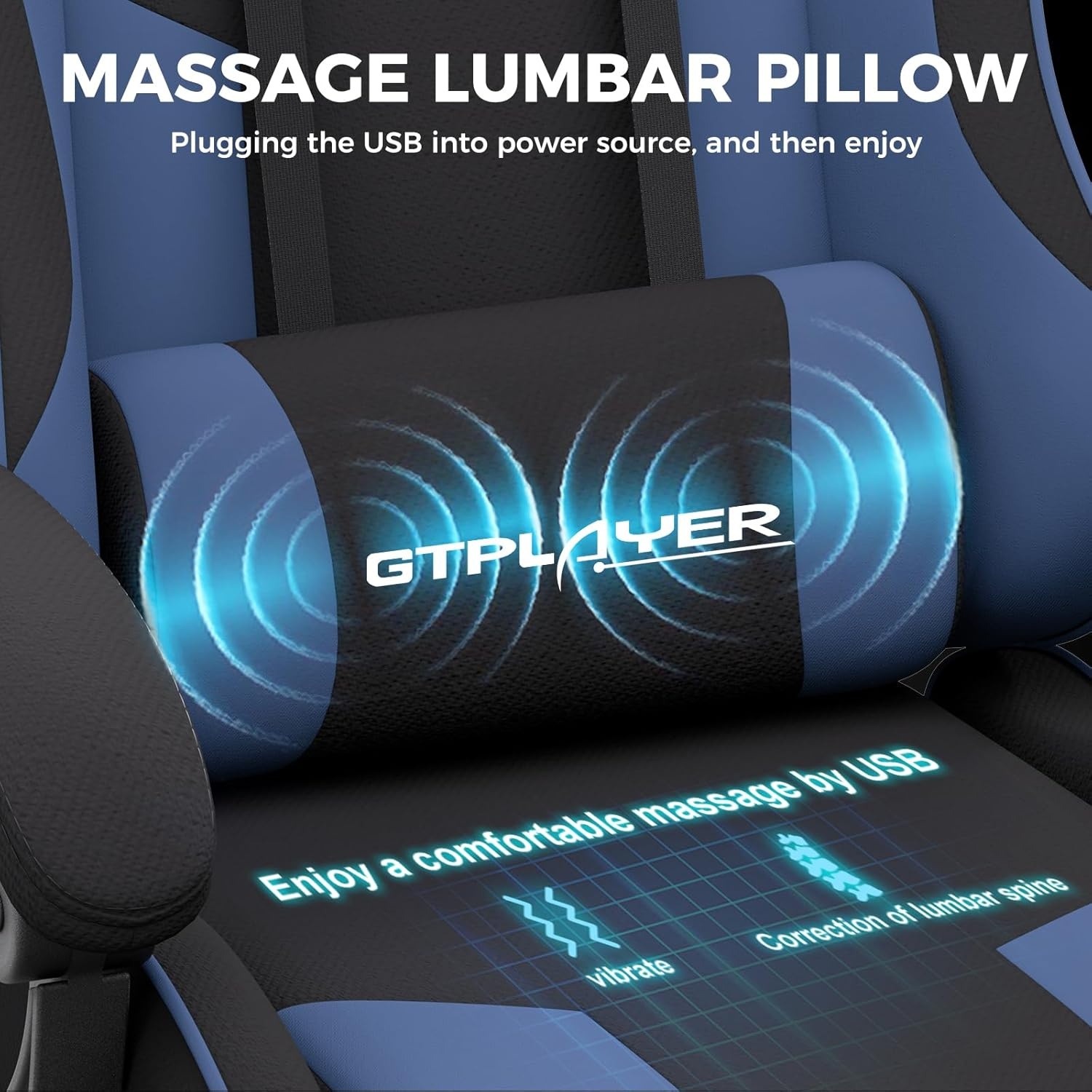 image:imageGTPLAYER Gaming Chair Computer Chair with Footrest and Lumbar Support Height Adjustable Game Chair with 360Swivel Seat and Headrest and for Office or Gaming Faux Leather BlackFabric Blue