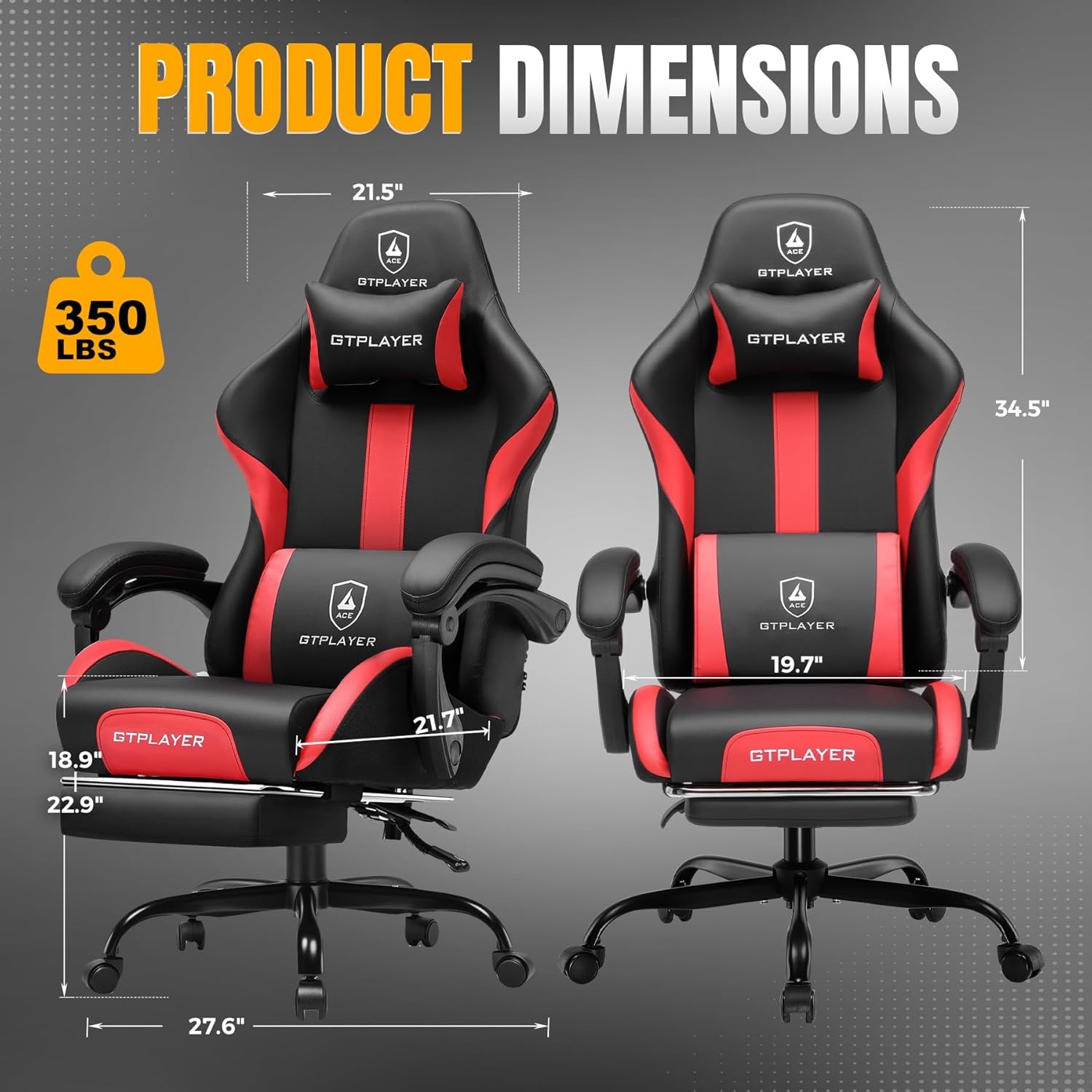 image:imageGTPLAYER Gaming Chair with Foot Rest amp Pocket Spring Cushion Ergonomic High Back Computer Chair with Headrest amp 360Swivel Seat for Home Office Desk PU Leather BlueRed