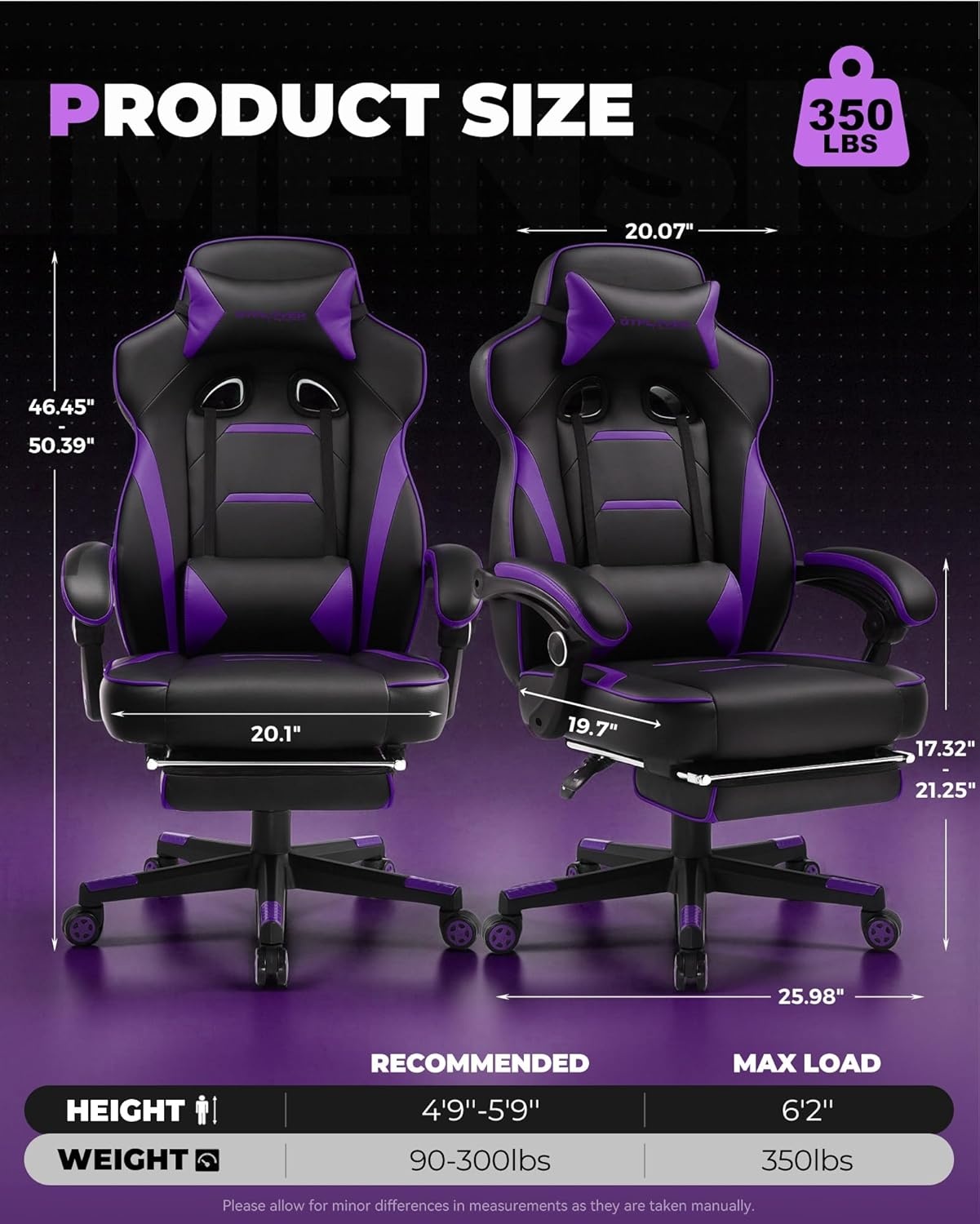 image:imageGTPLAYER Gaming Chair with Footrest Big and Tall Computer Game Chair 350lb Racing Style Ergonomic High Back Lumbar Support and Recliner Moon GrayErgopurple