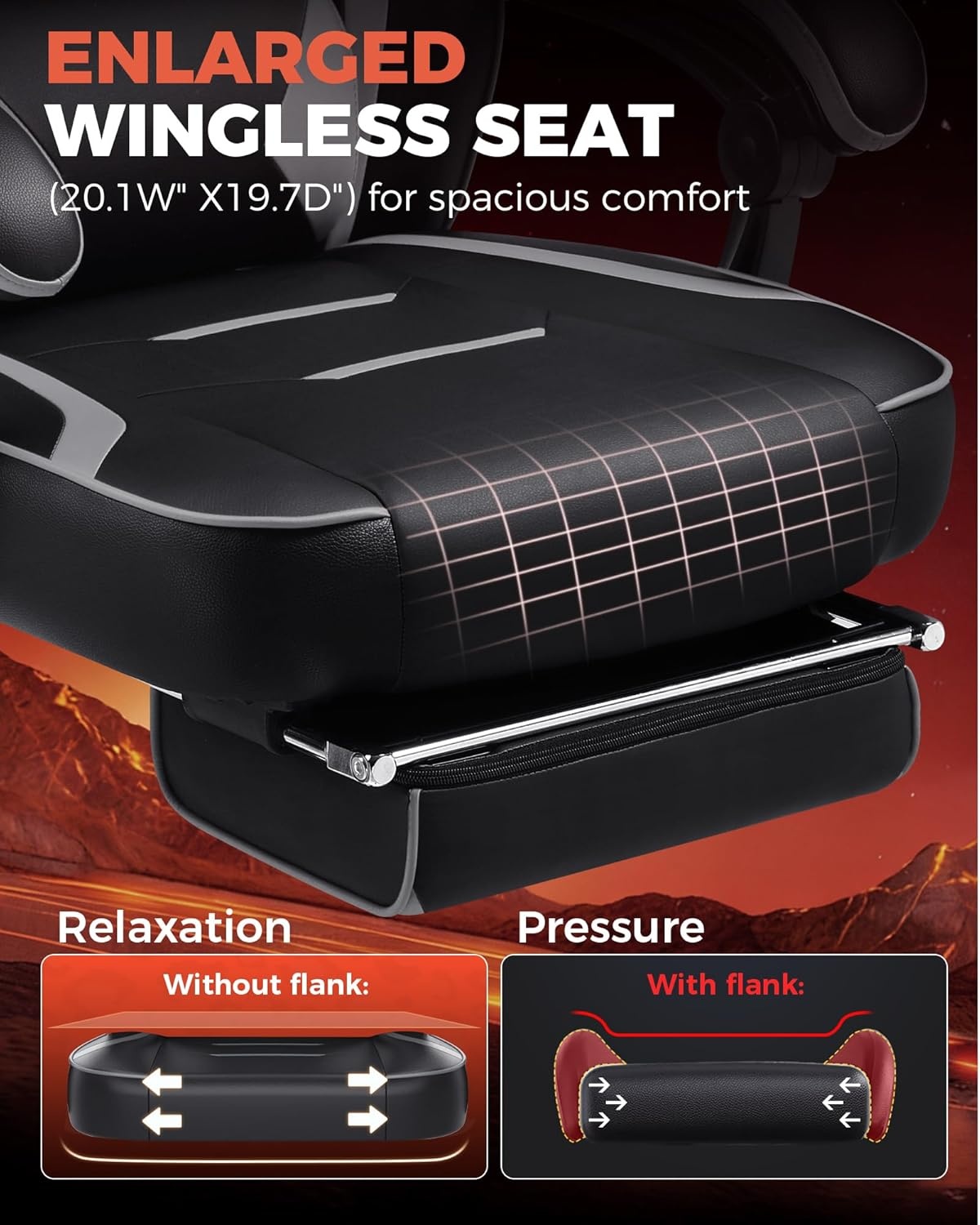 image:imageGTPLAYER Gaming Chair with Footrest Big and Tall Computer Game Chair 350lb Racing Style Ergonomic High Back Lumbar Support and Recliner Moon GrayMoongray