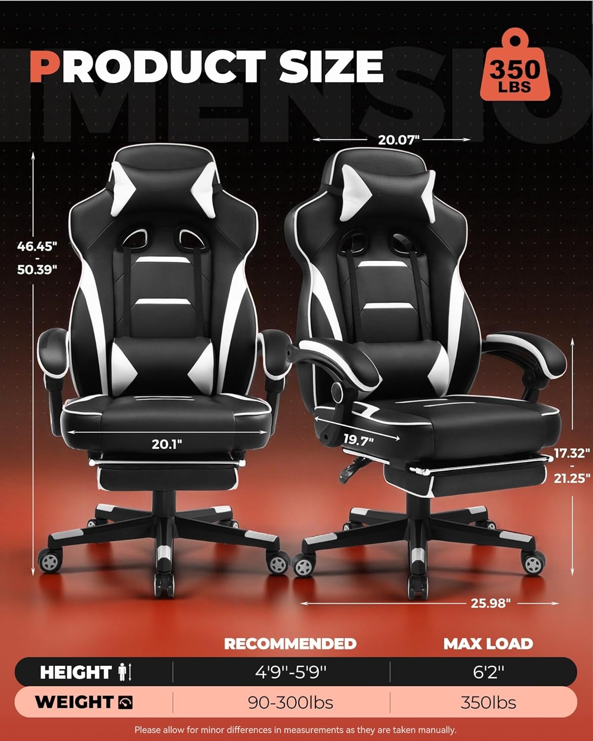 image:imageGTPLAYER Gaming Chair with Footrest Big and Tall Computer Game Chair 350lb Racing Style Ergonomic High Back Lumbar Support and Recliner Moon GrayWhite