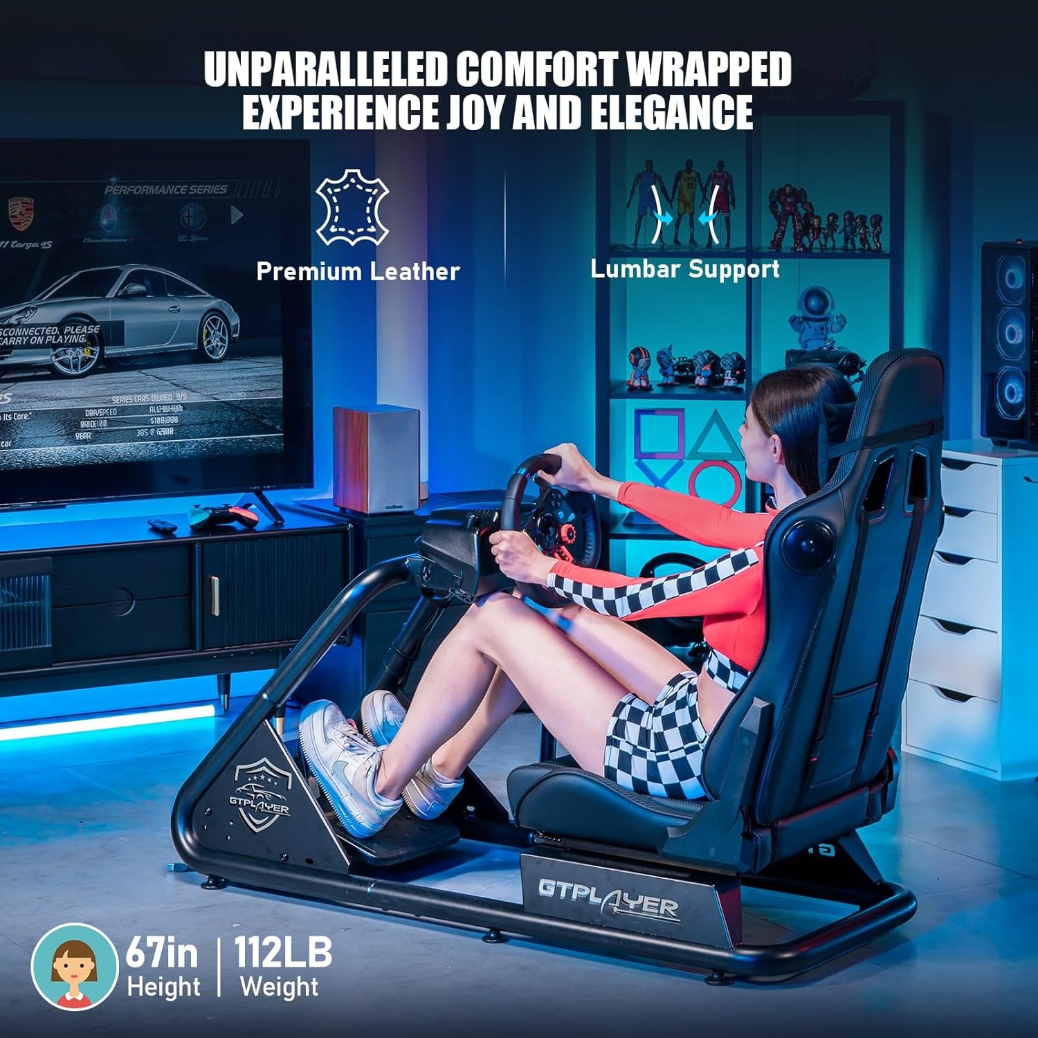 image:imageGTPLAYER Racing Simulator Cockpit with Seat and Bluetooth Speakers Racing Style Reclining Seat and UltraSturdy Alloy Steel Frame RedBlack