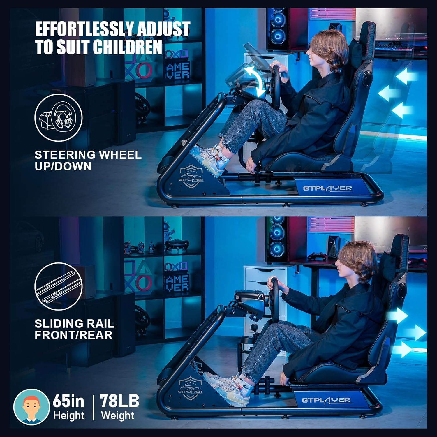 image:imageGTPLAYER Racing Simulator Cockpit with Seat and Bluetooth Speakers Racing Style Reclining Seat and UltraSturdy Alloy Steel Frame RedBlack