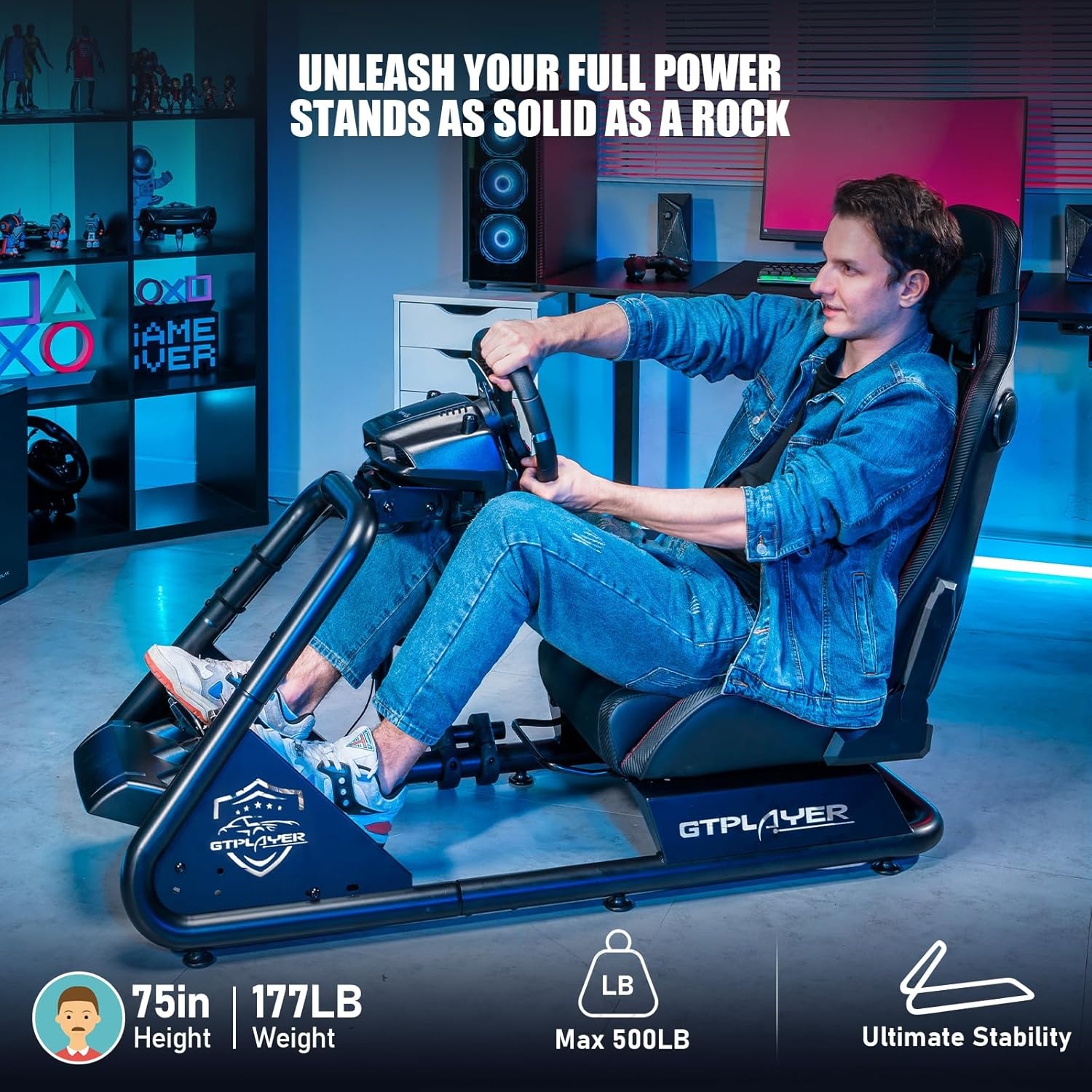 image:imageGTPLAYER Racing Simulator Cockpit with Seat and Bluetooth Speakers Racing Style Reclining Seat and UltraSturdy Alloy Steel Frame RedBlack