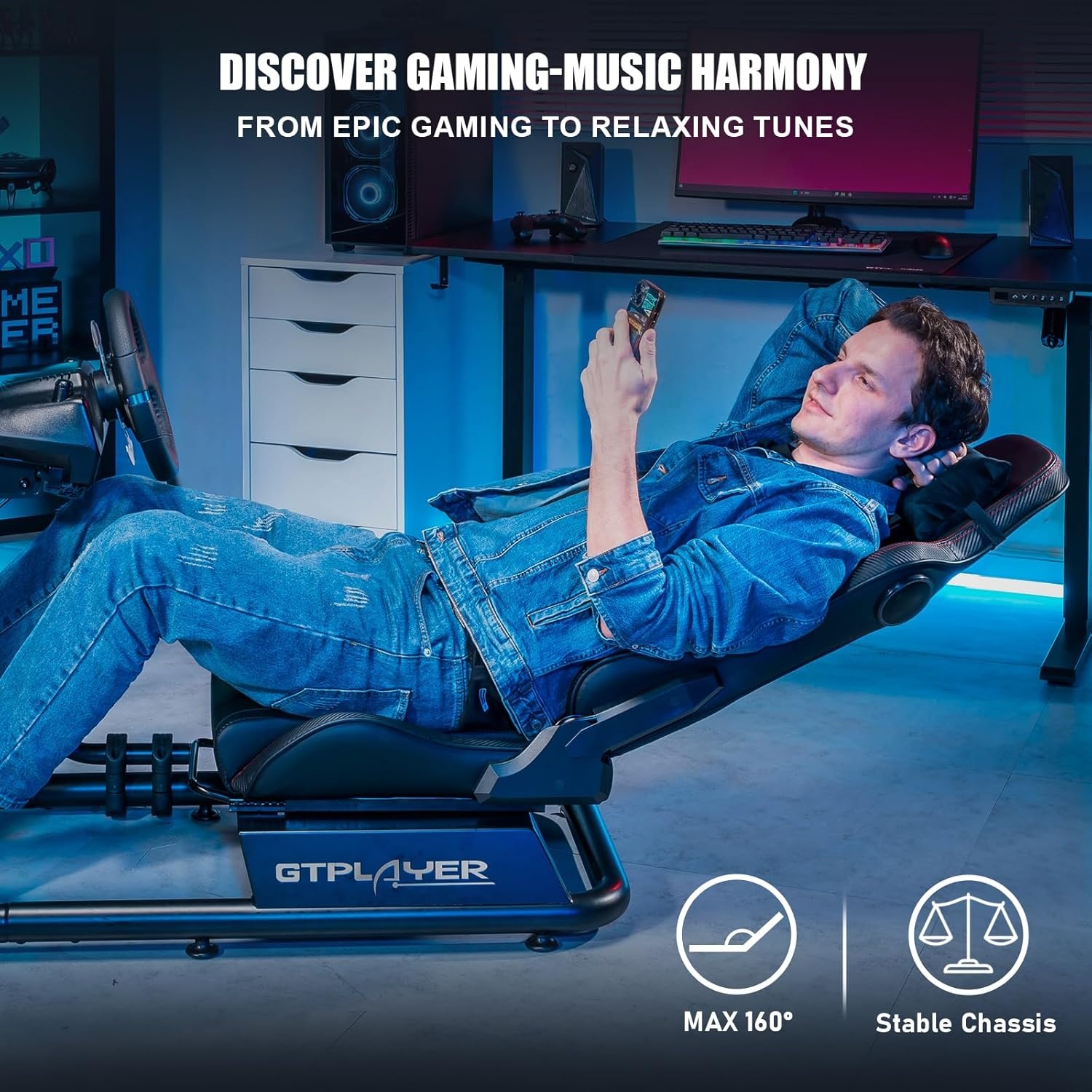 image:imageGTPLAYER Racing Simulator Cockpit with Seat and Bluetooth Speakers Racing Style Reclining Seat and UltraSturdy Alloy Steel Frame RedBlack