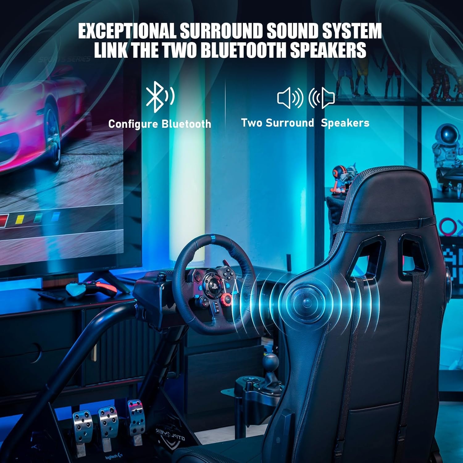 image:imageGTPLAYER Racing Simulator Cockpit with Seat and Bluetooth Speakers Racing Style Reclining Seat and UltraSturdy Alloy Steel Frame RedBlack