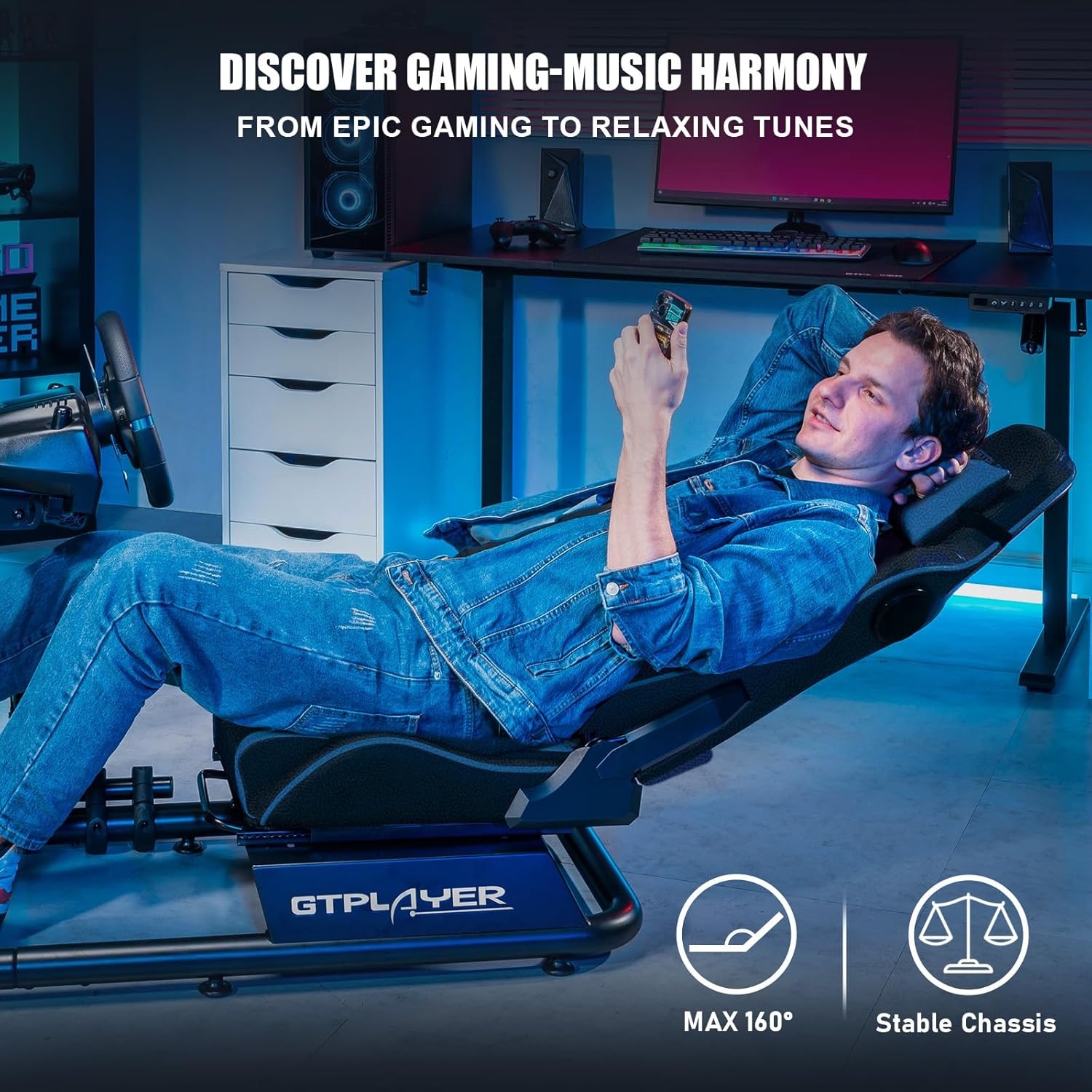 image:imageGTPLAYER Racing Simulator Cockpit with Seat and Bluetooth Speakers Racing Style Reclining Seat and UltraSturdy Alloy Steel Frame RedBlue