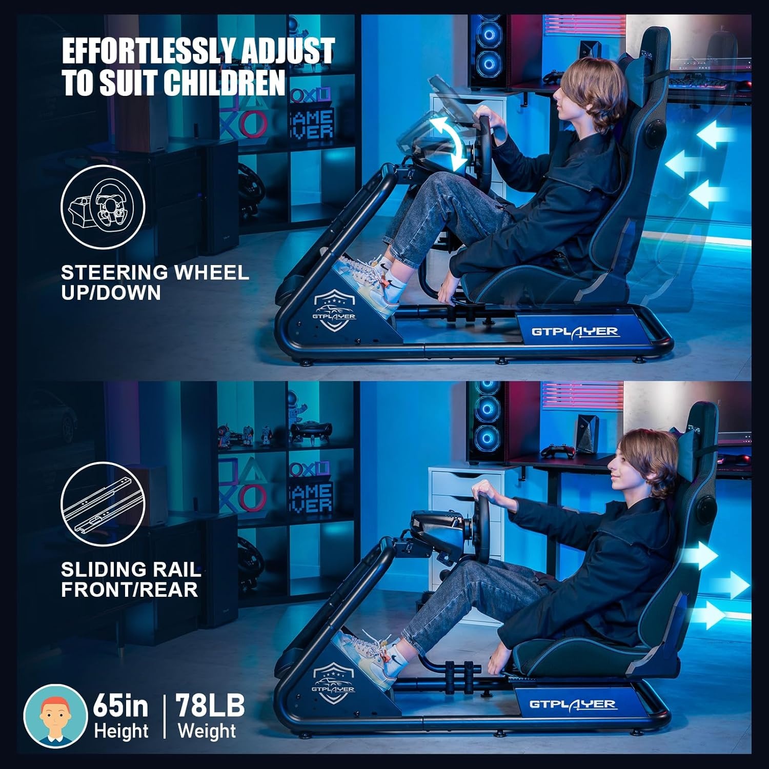 image:imageGTPLAYER Racing Simulator Cockpit with Seat and Bluetooth Speakers Racing Style Reclining Seat and UltraSturdy Alloy Steel Frame RedBlue