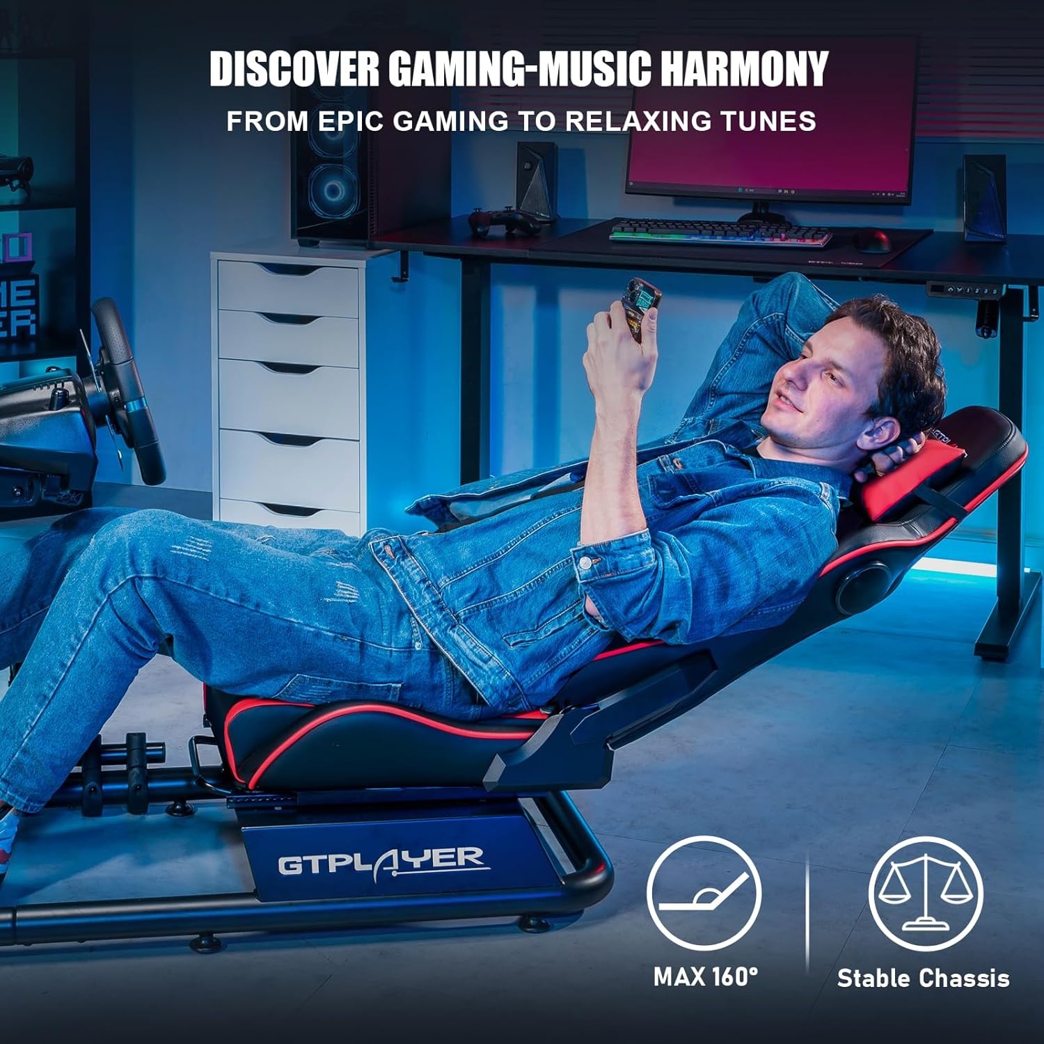 image:imageGTPLAYER Racing Simulator Cockpit with Seat and Bluetooth Speakers Racing Style Reclining Seat and UltraSturdy Alloy Steel Frame RedRed