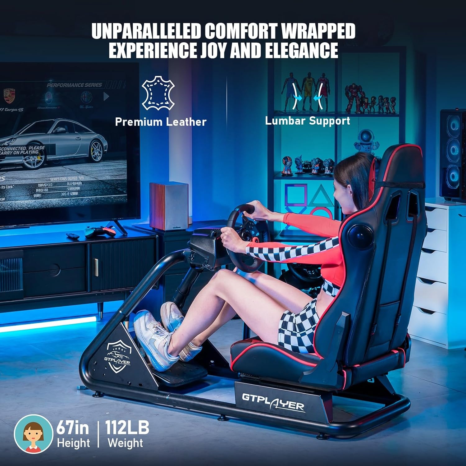 image:imageGTPLAYER Racing Simulator Cockpit with Seat and Bluetooth Speakers Racing Style Reclining Seat and UltraSturdy Alloy Steel Frame RedRed