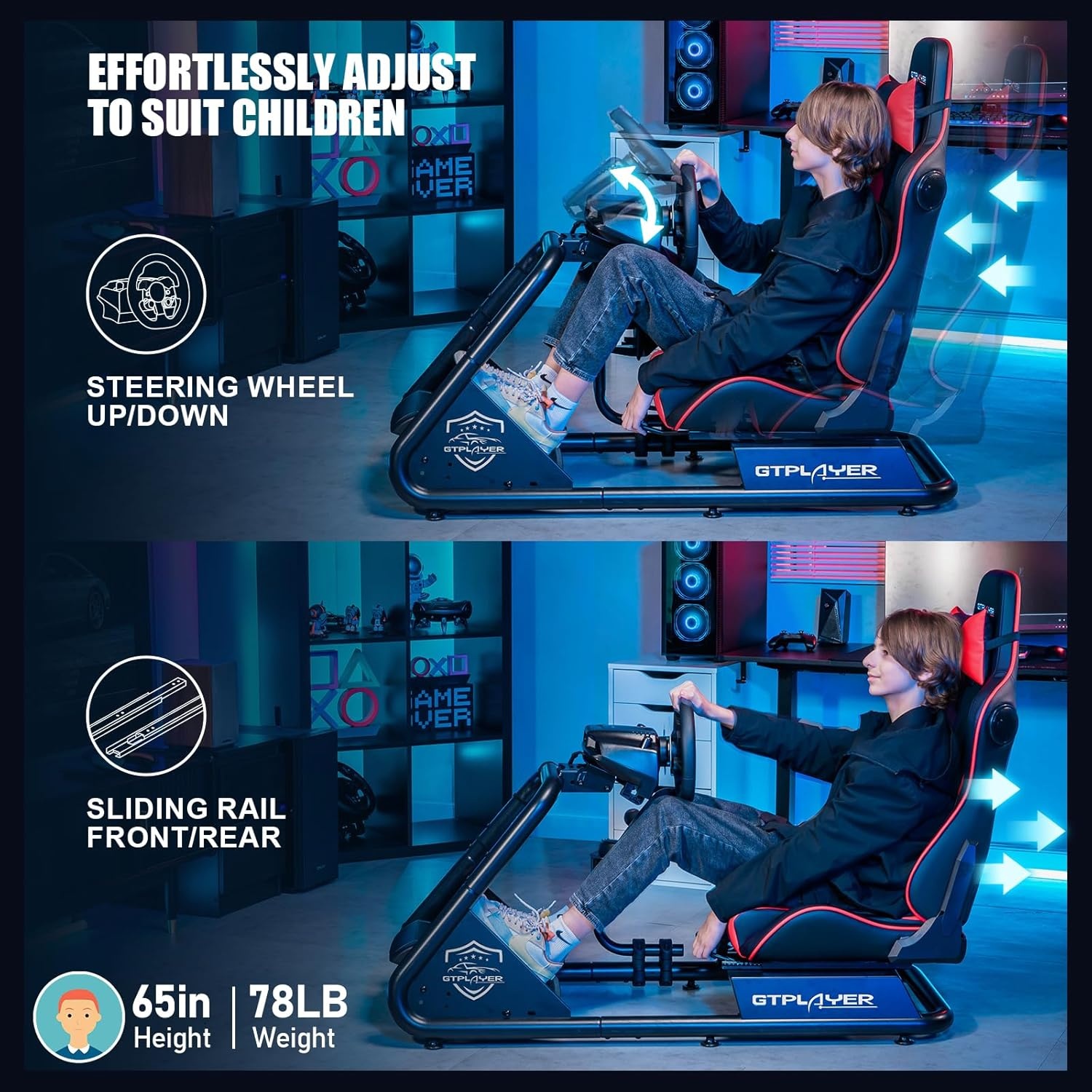image:imageGTPLAYER Racing Simulator Cockpit with Seat and Bluetooth Speakers Racing Style Reclining Seat and UltraSturdy Alloy Steel Frame RedRed