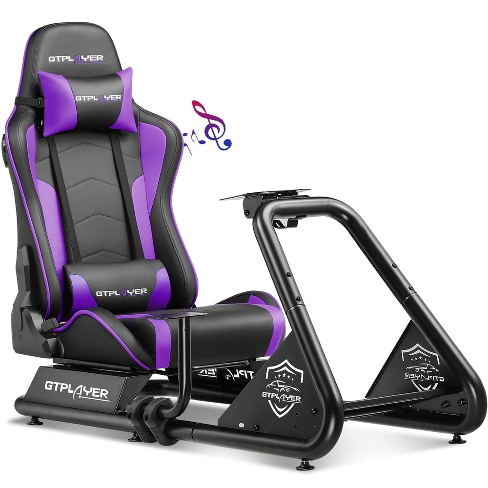 image:imageGTPLAYER Racing Simulator Cockpit with Seat and Bluetooth Speakers Racing Style Reclining Seat and UltraSturdy Alloy Steel Frame RedPurple