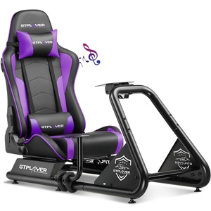 image:imageGTPLAYER Racing Simulator Cockpit with Seat and Bluetooth Speakers Racing Style Reclining Seat and UltraSturdy Alloy Steel Frame RedPurple