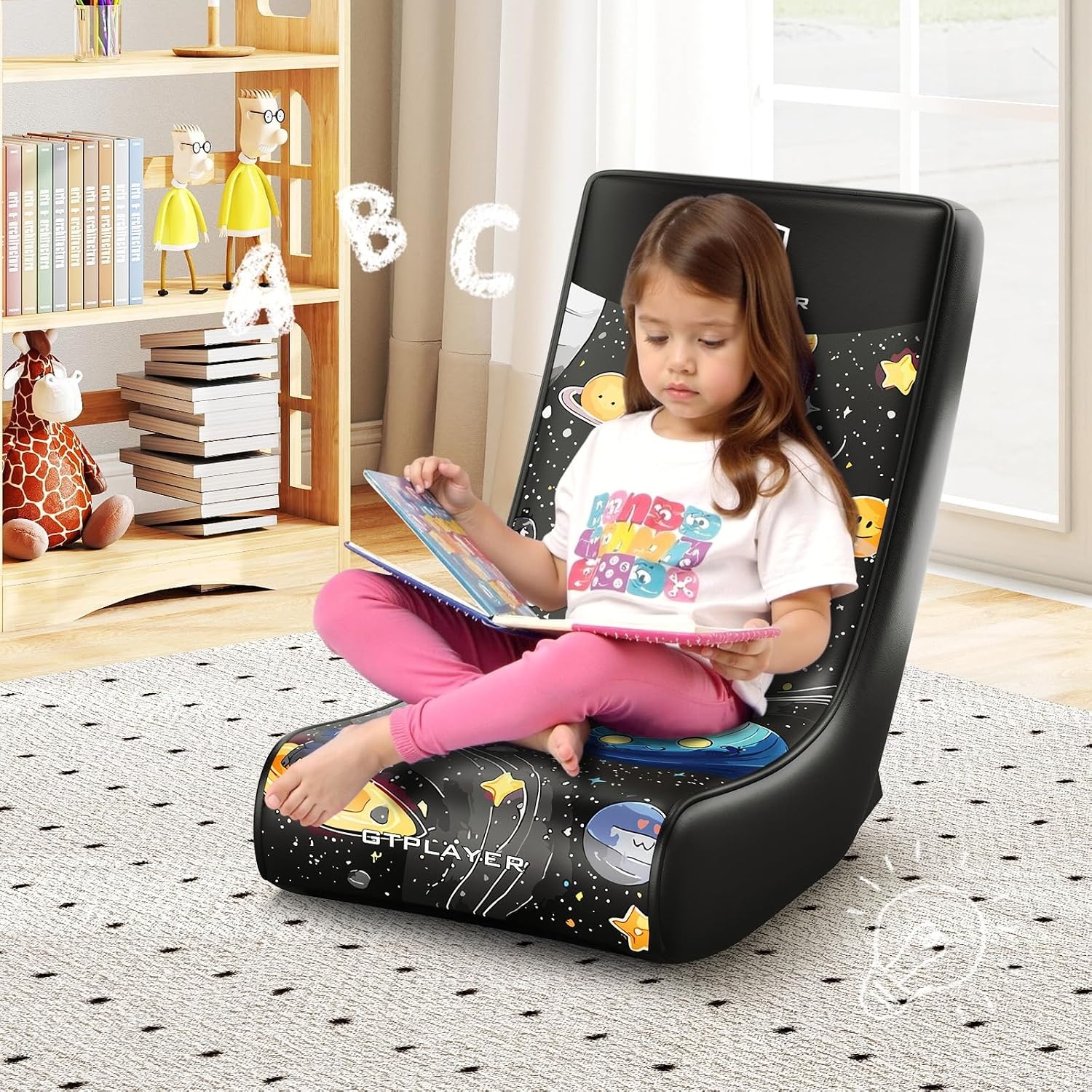 image:imageGTPLAYER Gaming Floor Rocking Chair Rocker Floor Game Chair with Angle Limiter Compact amp Lightweight Game Seat Black Galaxy Patterned01 Black Galaxy Patterned