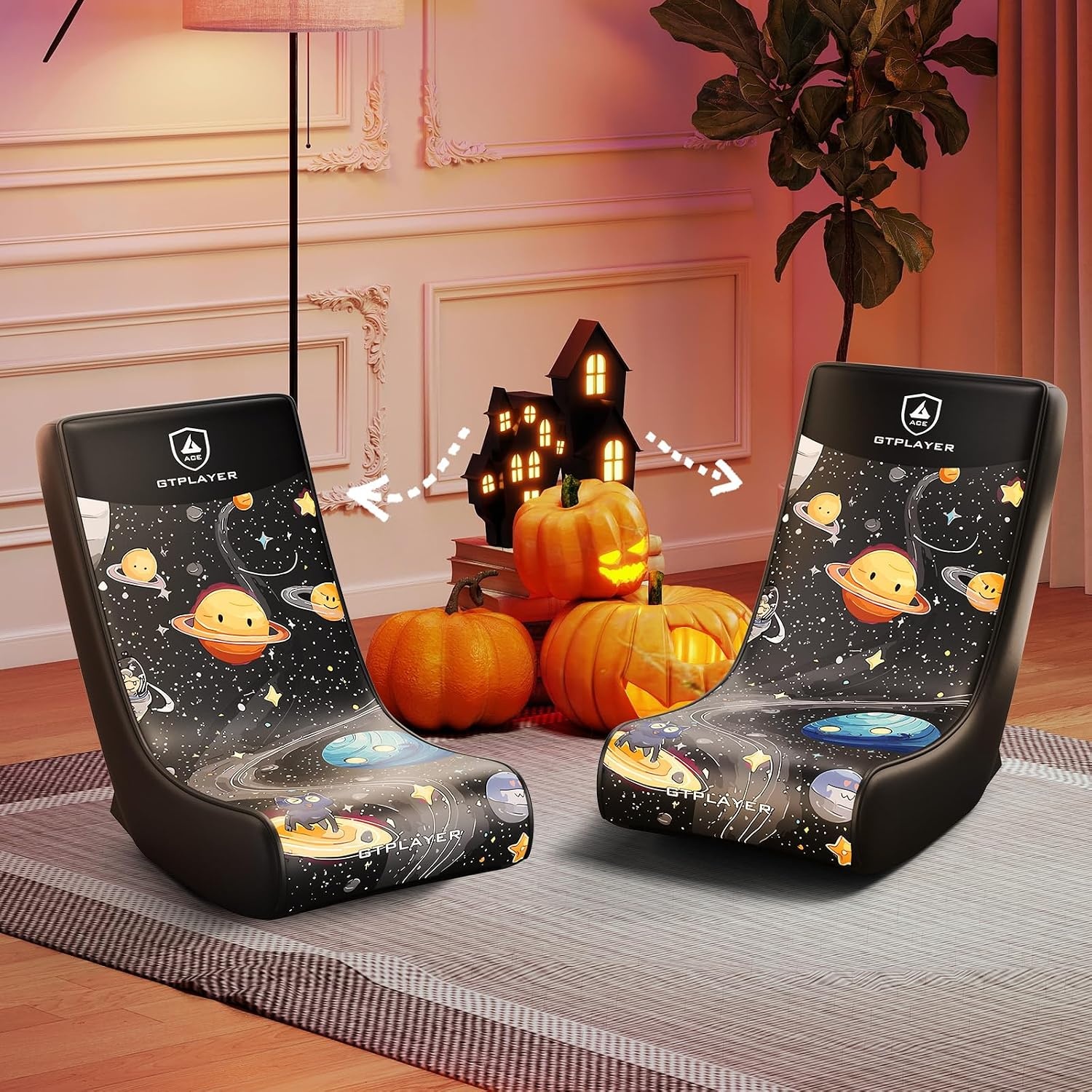 image:imageGTPLAYER Gaming Floor Rocking Chair Rocker Floor Game Chair with Angle Limiter Compact amp Lightweight Game Seat Black Galaxy Patterned01 Black Galaxy Patterned