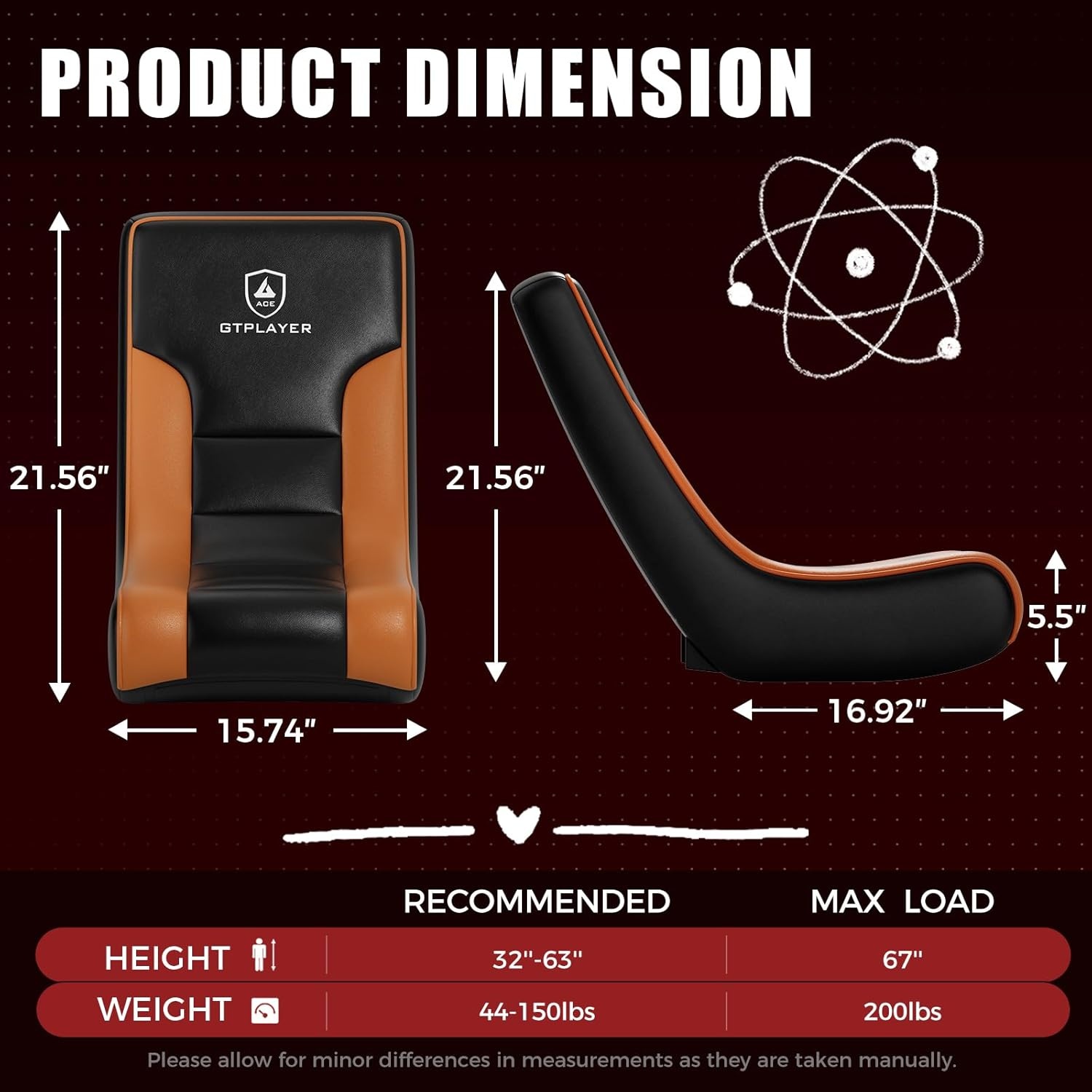 image:imageGTPLAYER Gaming Floor Rocking Chair Rocker Floor Game Chair with Angle Limiter Compact amp Lightweight Game Seat Black Galaxy Patterned02 Orange