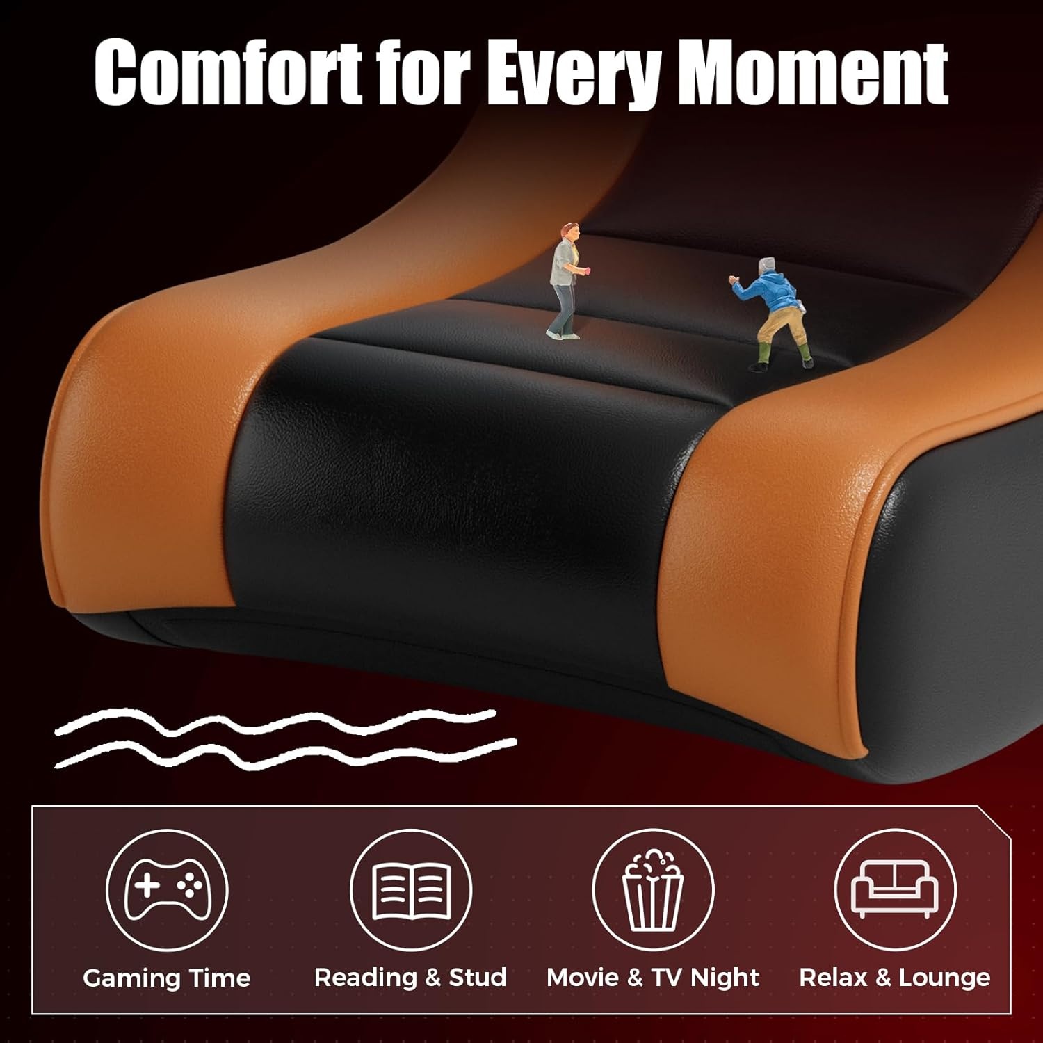 image:imageGTPLAYER Gaming Floor Rocking Chair Rocker Floor Game Chair with Angle Limiter Compact amp Lightweight Game Seat Black Galaxy Patterned02 Orange