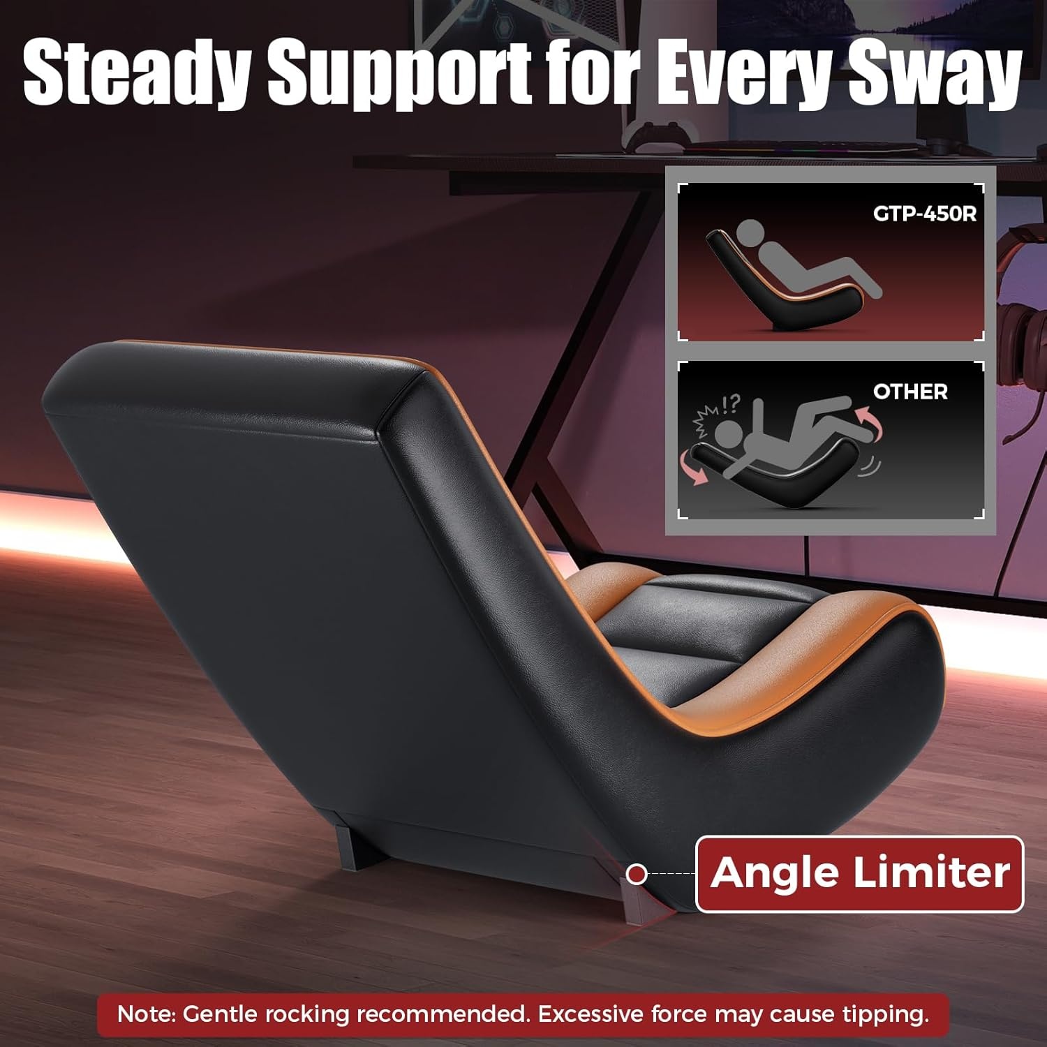 image:imageGTPLAYER Gaming Floor Rocking Chair Rocker Floor Game Chair with Angle Limiter Compact amp Lightweight Game Seat Black Galaxy Patterned02 Orange