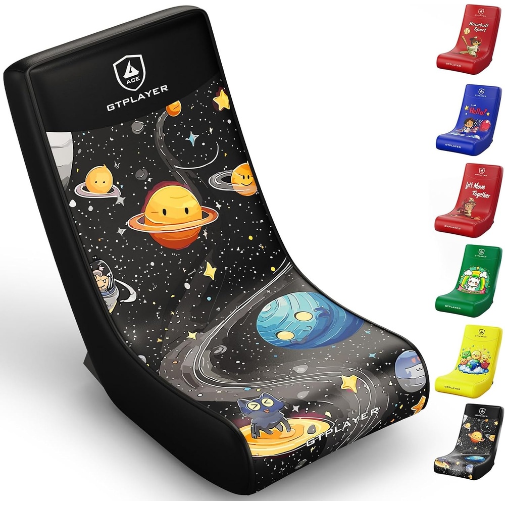 image:imageGTPLAYER Gaming Floor Rocking Chair Rocker Floor Game Chair with Angle Limiter Compact amp Lightweight Game Seat Black Galaxy Patterned01 Black Galaxy Patterned