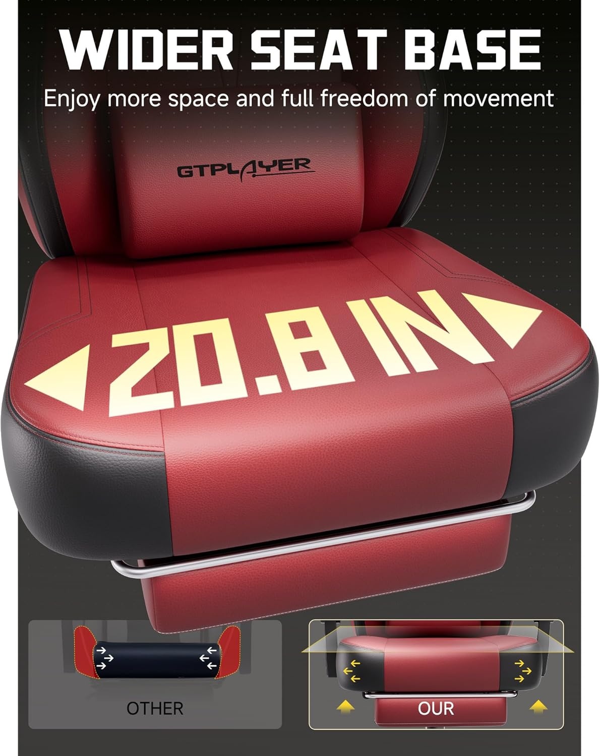 image:imageGTPLAYER Big amp Tall Gaming Chair 90155 Adjustable Reclining Office Seat with Footrest Ergonomic Comfy Computer Desk Chair for Adults Home Office Gaming Study Use BlackPu Wine Red