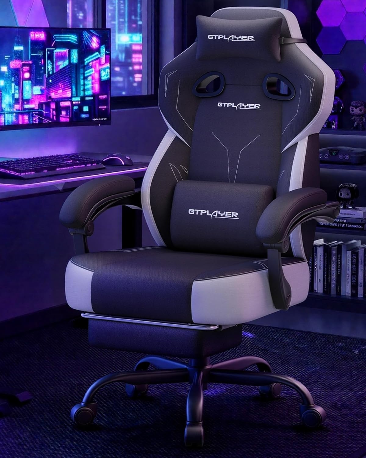 image:imageGTPLAYER Big amp Tall Gaming Chair 90155 Adjustable Reclining Office Seat with Footrest Ergonomic Comfy Computer Desk Chair for Adults Home Office Gaming Study Use BlackLi Black