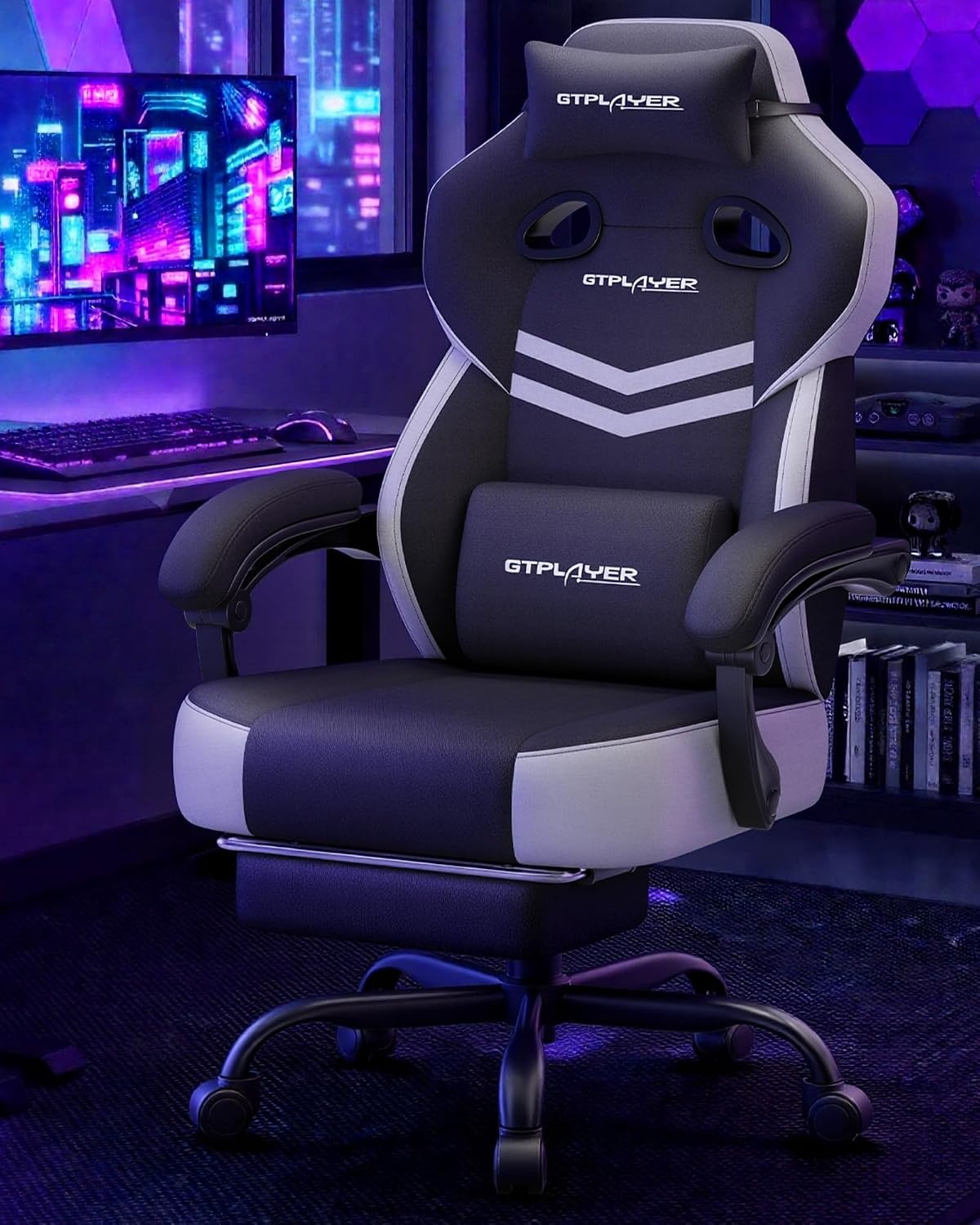 image:imageGTPLAYER Big amp Tall Gaming Chair 90155 Adjustable Reclining Office Seat with Footrest Ergonomic Comfy Computer Desk Chair for Adults Home Office Gaming Study Use BlackLi Black Lightgray