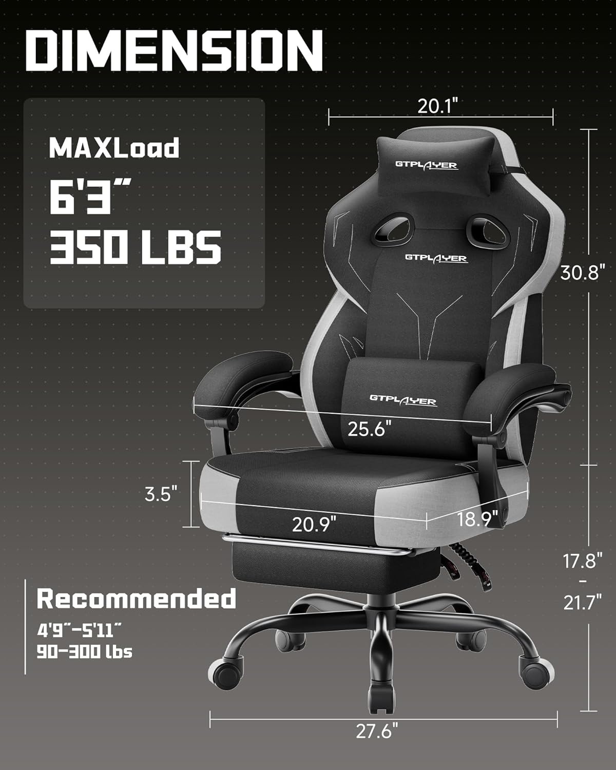 image:imageGTPLAYER Big amp Tall Gaming Chair 90155 Adjustable Reclining Office Seat with Footrest Ergonomic Comfy Computer Desk Chair for Adults Home Office Gaming Study Use BlackLi Black