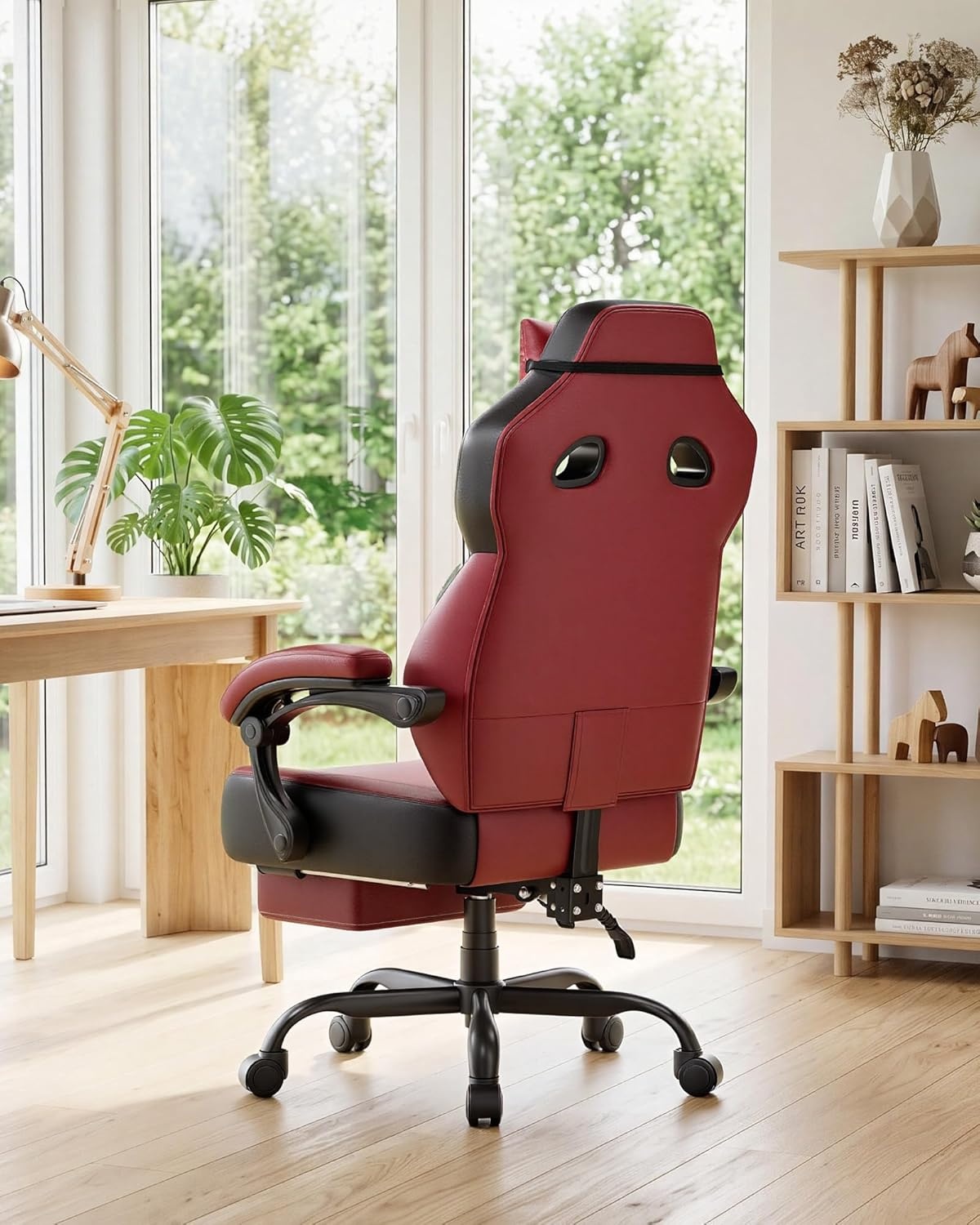 image:imageGTPLAYER Big amp Tall Gaming Chair 90155 Adjustable Reclining Office Seat with Footrest Ergonomic Comfy Computer Desk Chair for Adults Home Office Gaming Study Use BlackPu Wine Red
