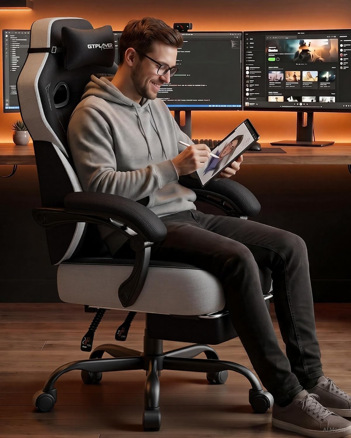 image:imageGTPLAYER Big amp Tall Gaming Chair 90155 Adjustable Reclining Office Seat with Footrest Ergonomic Comfy Computer Desk Chair for Adults Home Office Gaming Study Use BlackLi Black Lightgray