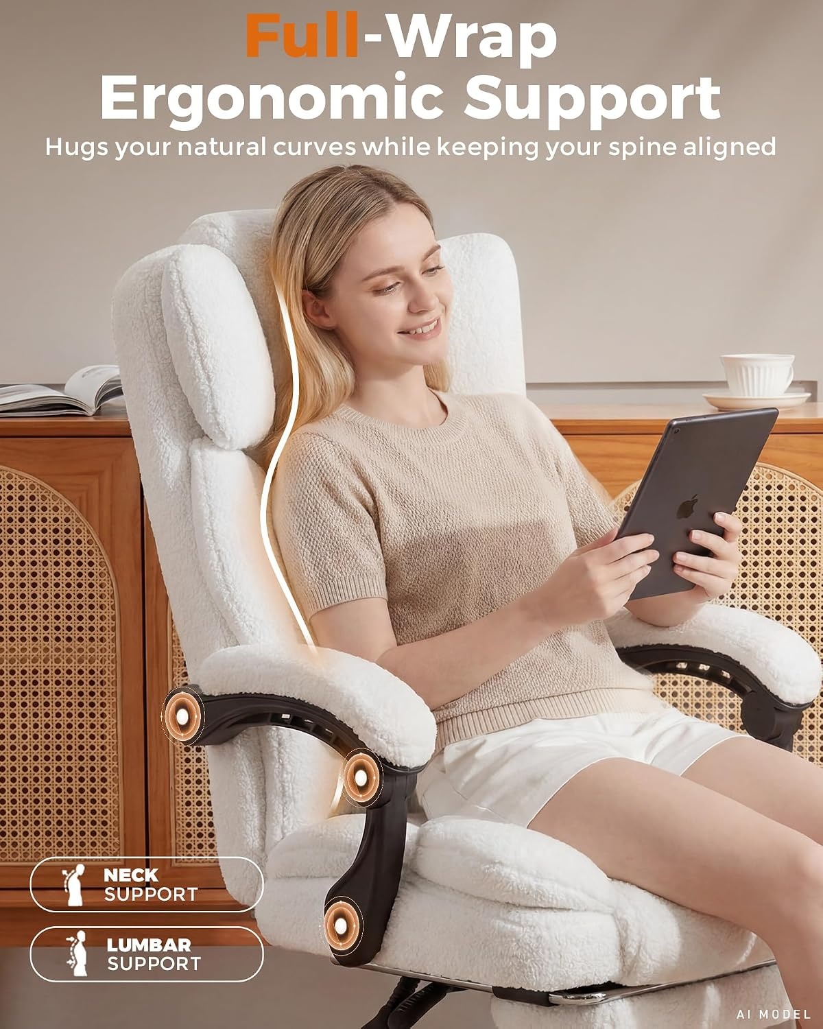 image:imageGTPLAYER Big and Tall Office Chair with Pocket Spring Cushion amp Ergonomic Lumbar Support for Lower Back Pain Relief High Back Computer Gaming Chair with Foot Rest Soft Velvet Fabric BlackWhite Teddy Fabric