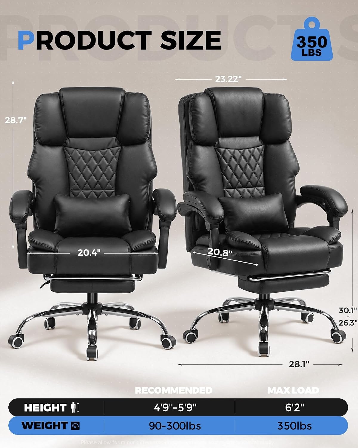 image:imageGTPLAYER Big and Tall Office Chair with Pocket Spring Cushion amp Ergonomic Lumbar Support for Lower Back Pain Relief High Back Computer Gaming Chair with Foot Rest Soft Velvet Fabric BlackMatteblack Leather