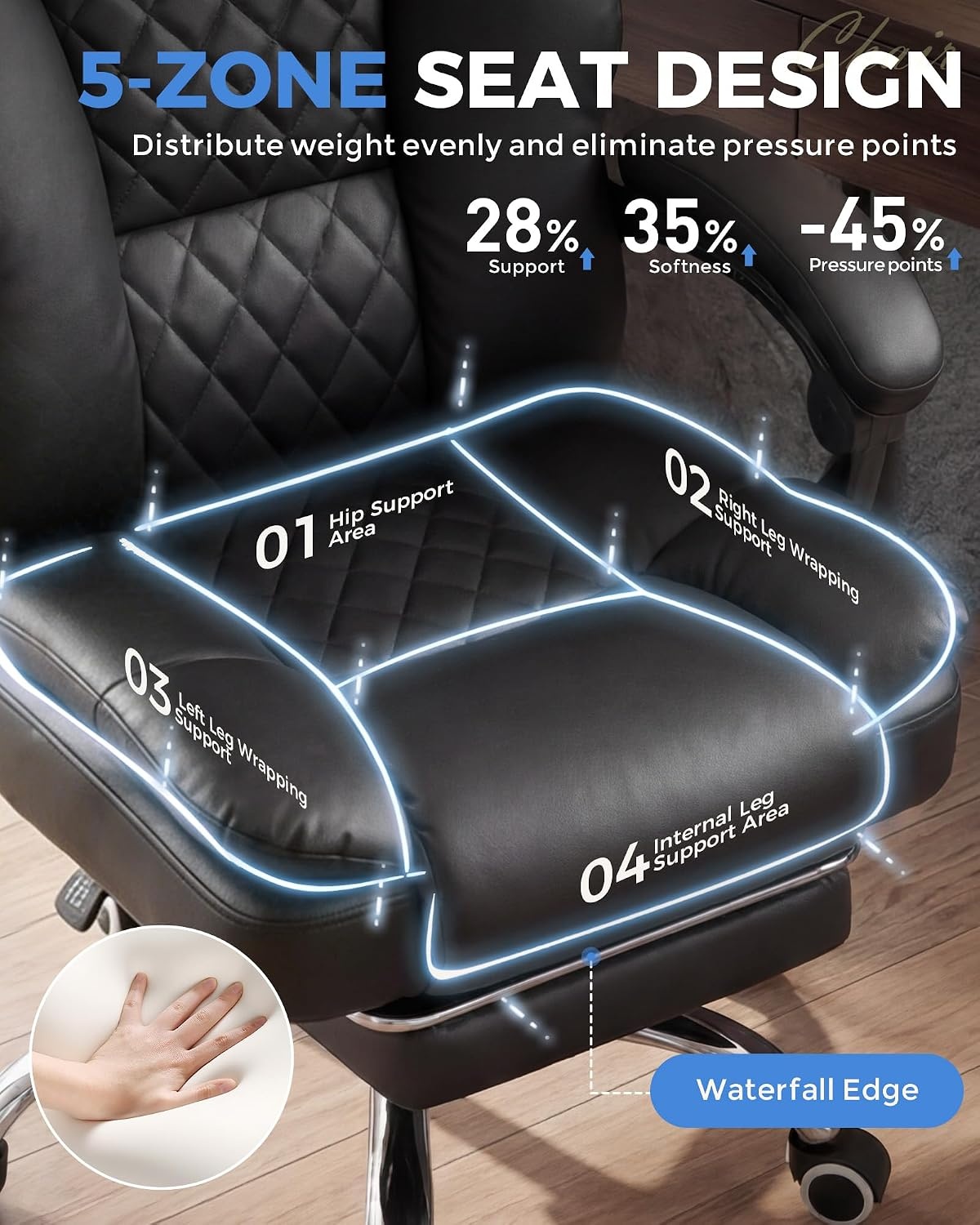 image:imageGTPLAYER Big and Tall Office Chair with Pocket Spring Cushion amp Ergonomic Lumbar Support for Lower Back Pain Relief High Back Computer Gaming Chair with Foot Rest Soft Velvet Fabric BlackMatteblack Leather