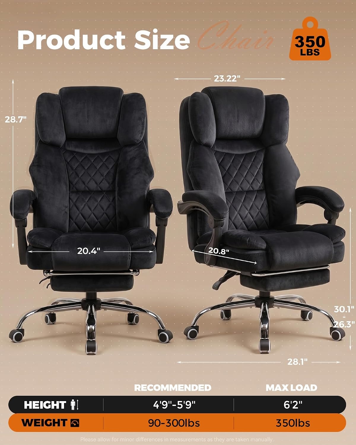 image:imageGTPLAYER Big and Tall Office Chair with Pocket Spring Cushion amp Ergonomic Lumbar Support for Lower Back Pain Relief High Back Computer Gaming Chair with Foot Rest Soft Velvet Fabric BlackBlack Velvet