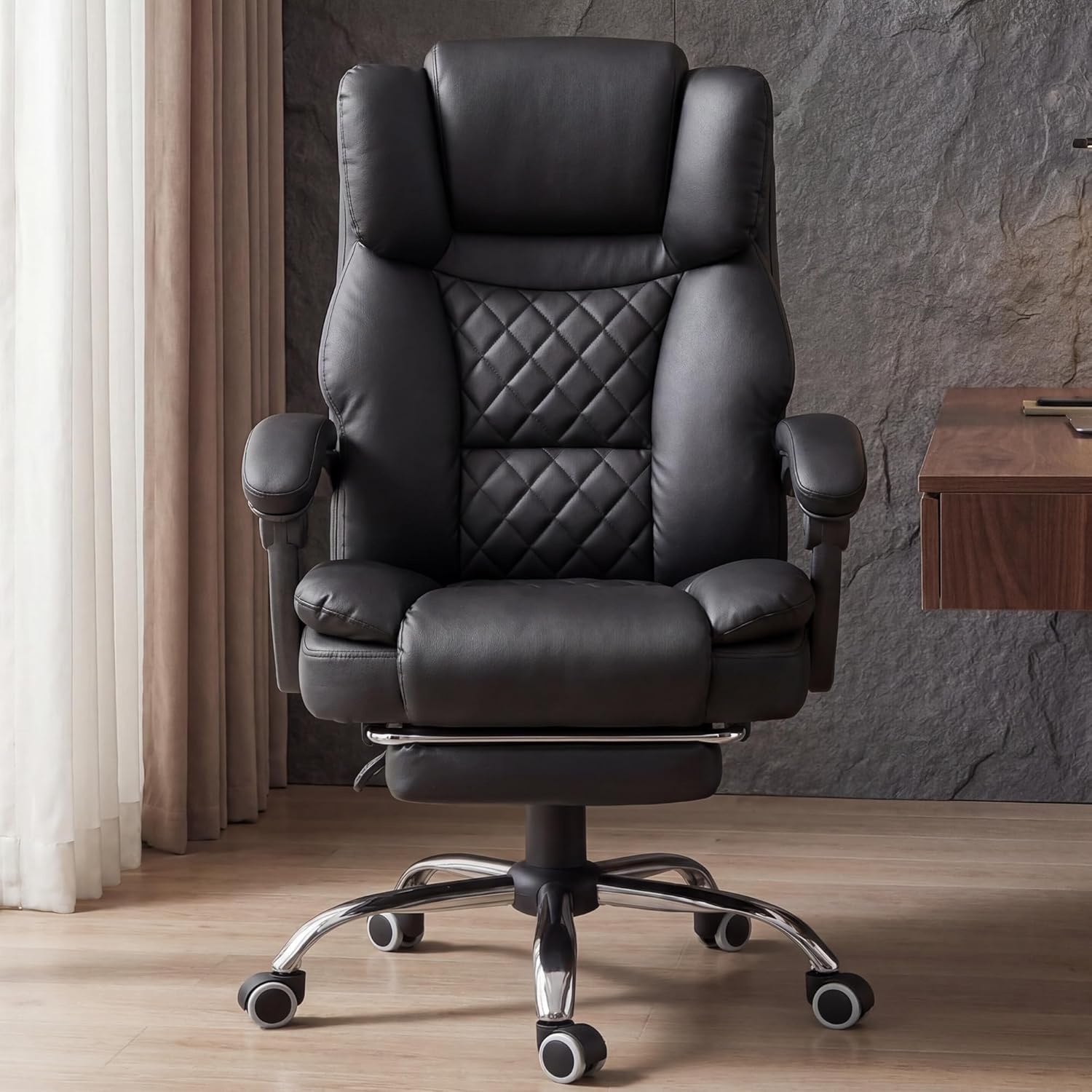 image:imageGTPLAYER Big and Tall Office Chair with Pocket Spring Cushion amp Ergonomic Lumbar Support for Lower Back Pain Relief High Back Computer Gaming Chair with Foot Rest Soft Velvet Fabric BlackMatteblack Leather