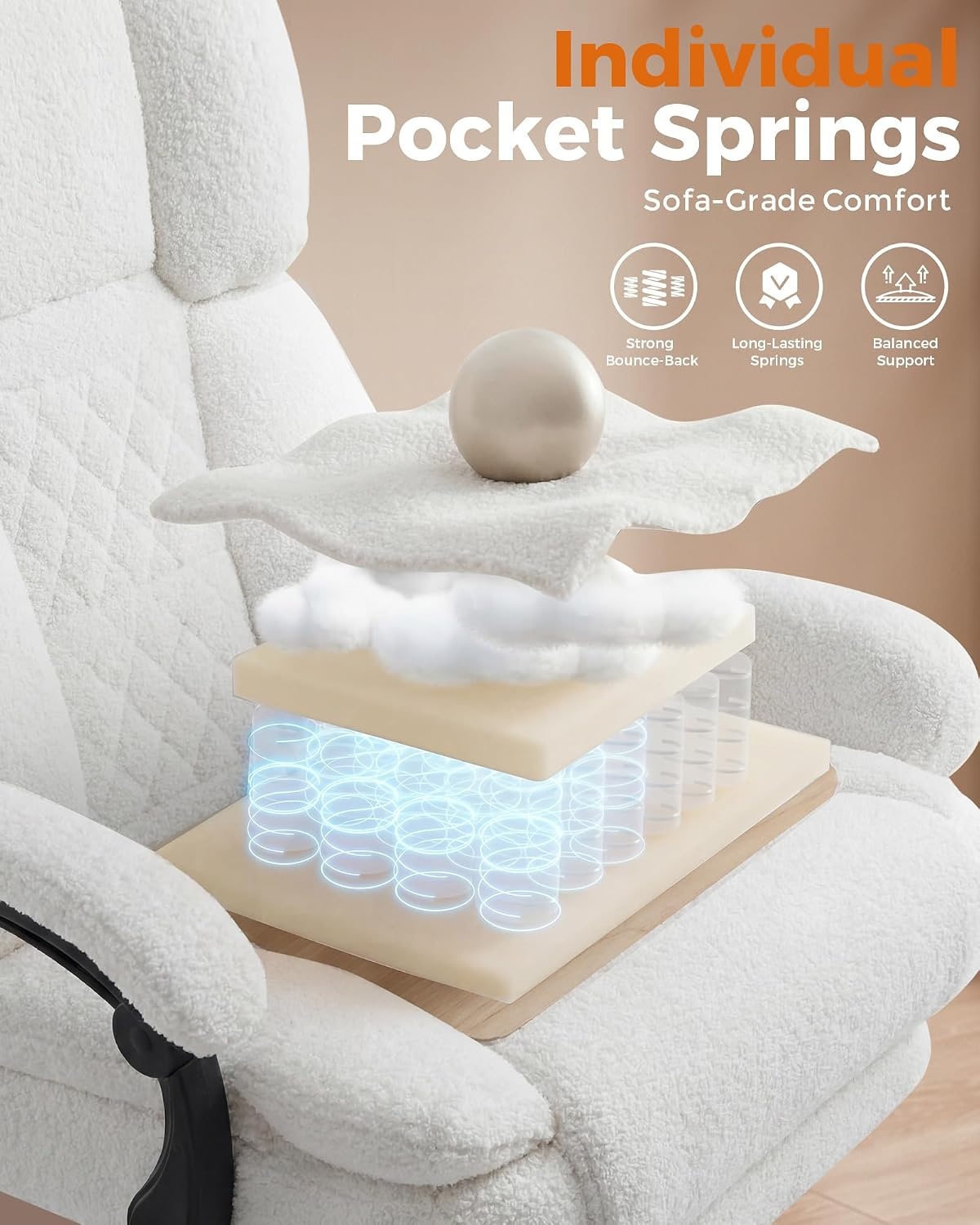 image:imageGTPLAYER Big and Tall Office Chair with Pocket Spring Cushion amp Ergonomic Lumbar Support for Lower Back Pain Relief High Back Computer Gaming Chair with Foot Rest Soft Velvet Fabric BlackWhite Teddy Fabric
