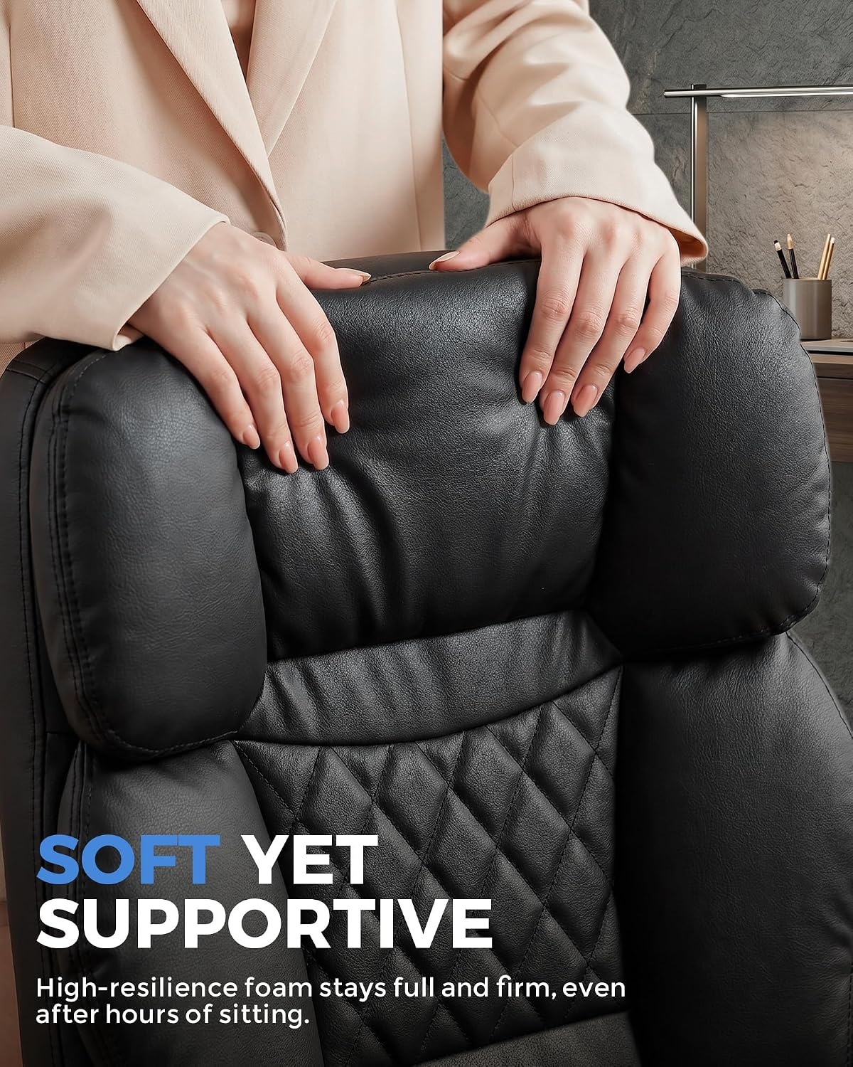 image:imageGTPLAYER Big and Tall Office Chair with Pocket Spring Cushion amp Ergonomic Lumbar Support for Lower Back Pain Relief High Back Computer Gaming Chair with Foot Rest Soft Velvet Fabric BlackMatteblack Leather