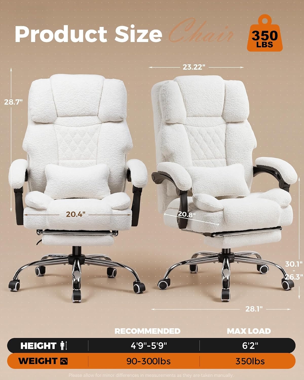 image:imageGTPLAYER Big and Tall Office Chair with Pocket Spring Cushion amp Ergonomic Lumbar Support for Lower Back Pain Relief High Back Computer Gaming Chair with Foot Rest Soft Velvet Fabric BlackWhite Teddy Fabric