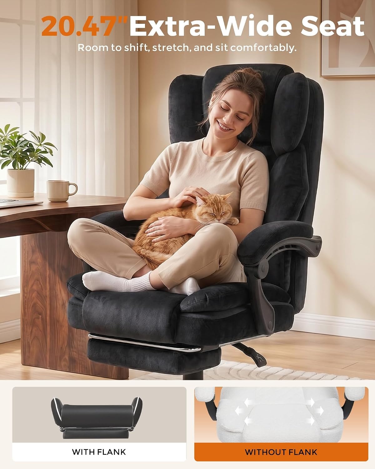 image:imageGTPLAYER Big and Tall Office Chair with Pocket Spring Cushion amp Ergonomic Lumbar Support for Lower Back Pain Relief High Back Computer Gaming Chair with Foot Rest Soft Velvet Fabric BlackBlack Velvet