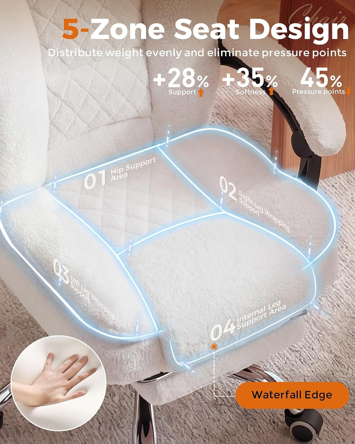image:imageGTPLAYER Big and Tall Office Chair with Pocket Spring Cushion amp Ergonomic Lumbar Support for Lower Back Pain Relief High Back Computer Gaming Chair with Foot Rest Soft Velvet Fabric BlackWhite Teddy Fabric