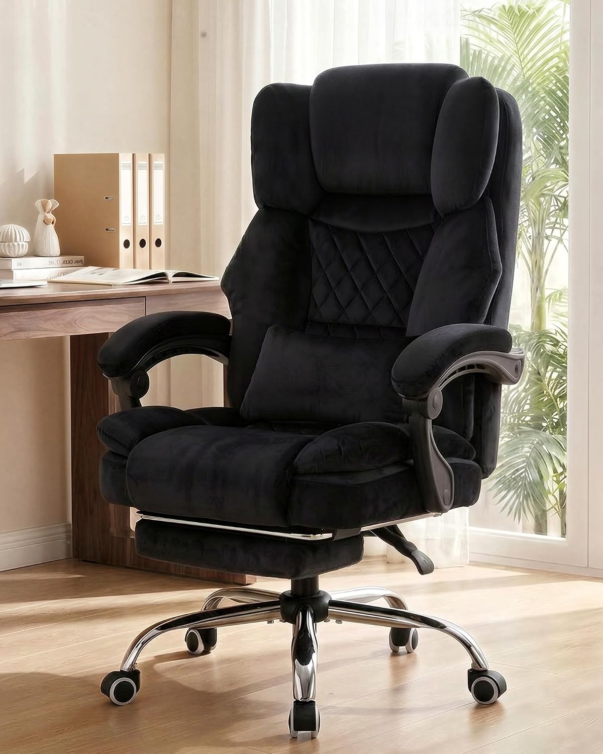 image:imageGTPLAYER Big and Tall Office Chair with Pocket Spring Cushion amp Ergonomic Lumbar Support for Lower Back Pain Relief High Back Computer Gaming Chair with Foot Rest Soft Velvet Fabric BlackBlack Velvet