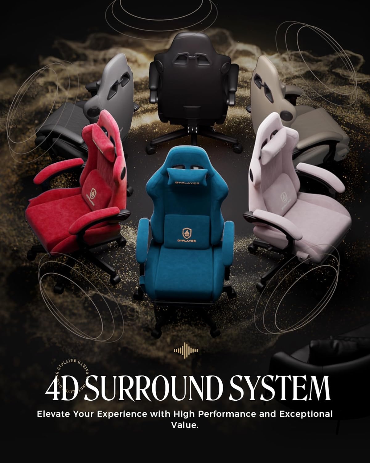 image:imageGTPLAYER Gaming Chair with Speakers Video Game Chairs with Footrest PC Gamer Chairs for Adults Padded High Back Ergonomic Reclining Silla Gamer Linkage Armrest Ace Pro Blue Velvet01 Blue Velvet